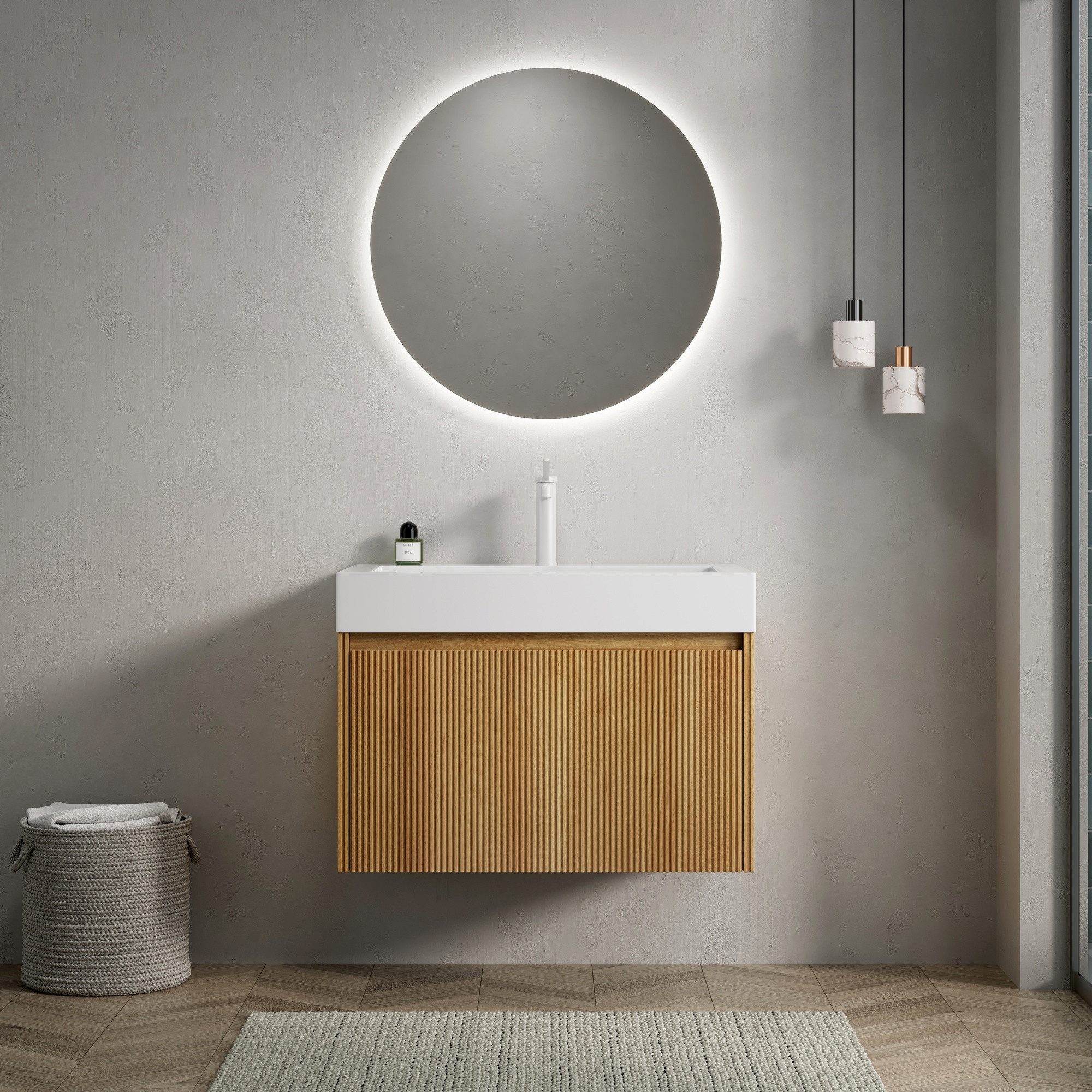 IDEASY Waschbecken 70cm Wand-Waschtisch weiß Resinbecken & Schublade