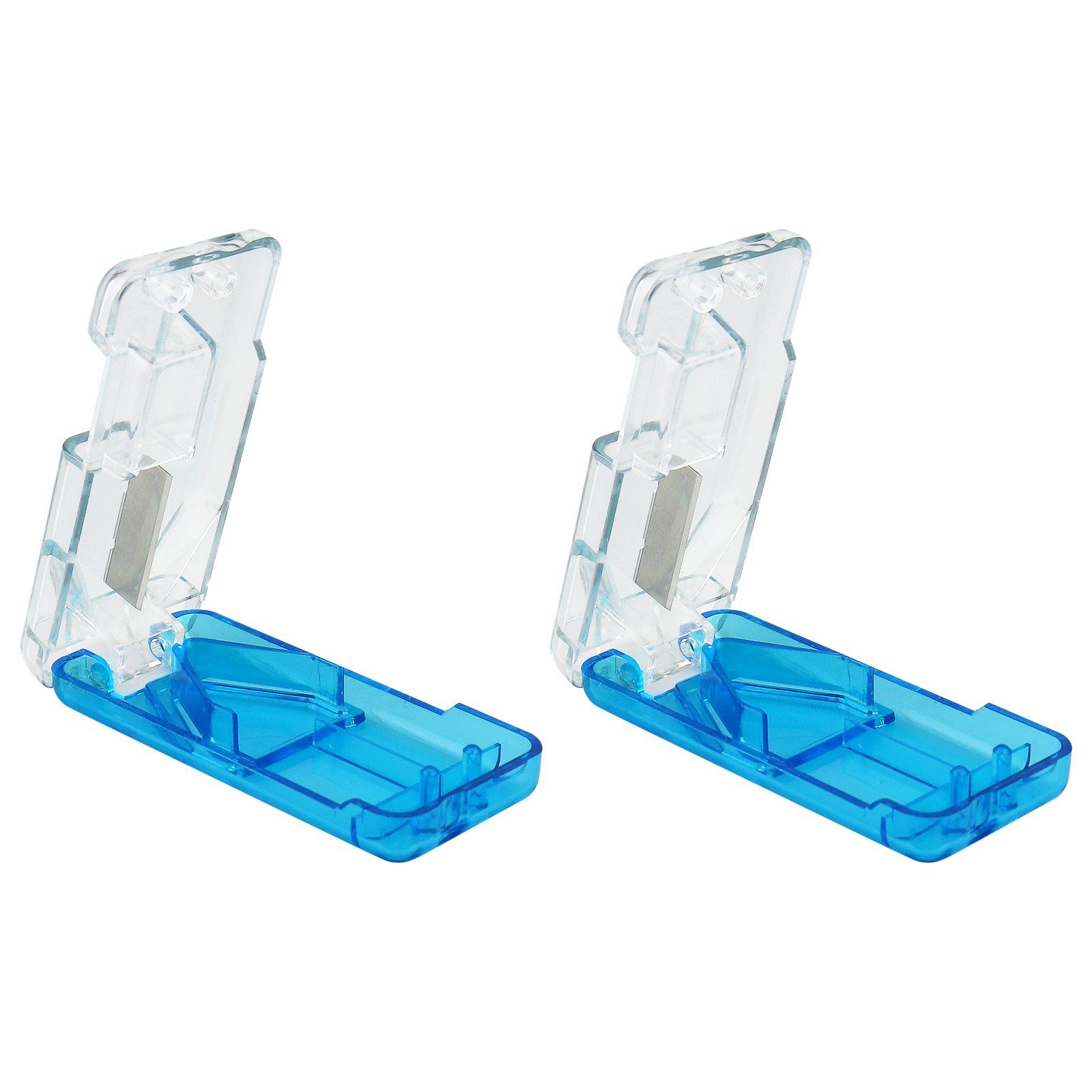 Wellgro Pillendose Tablettenschneider mit Metallklinge - Kunststoff - blau/transparent (2 St)