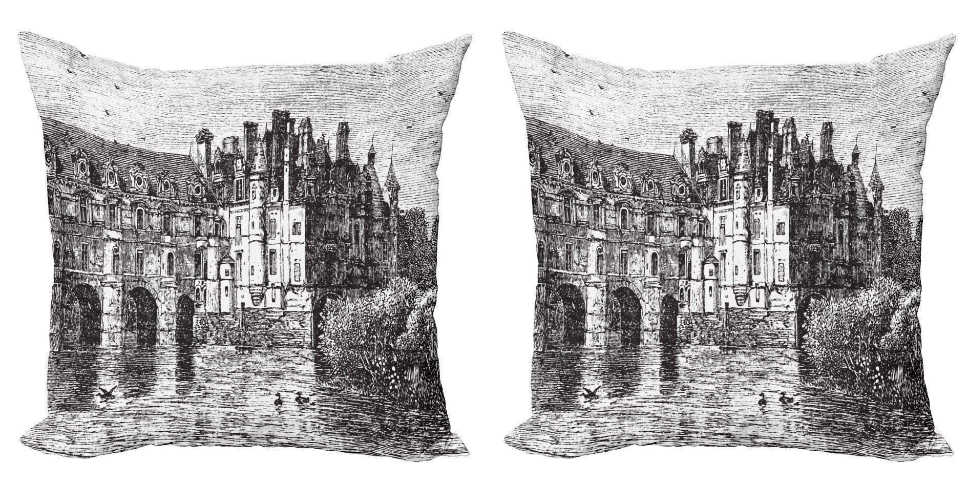 Accent Abakuhaus Frankreich Kissenbezüge in Schloss Sketchy Doppelseitiger Digitaldruck, Modern von Stück), (2 Stadt