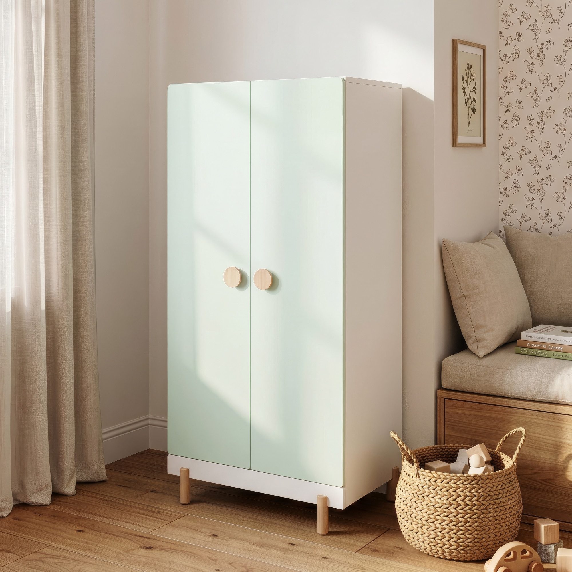 en.casa Kinderkleiderschrank »Vaarentaa« 126x60x41 cm Weiß/Mintgrün