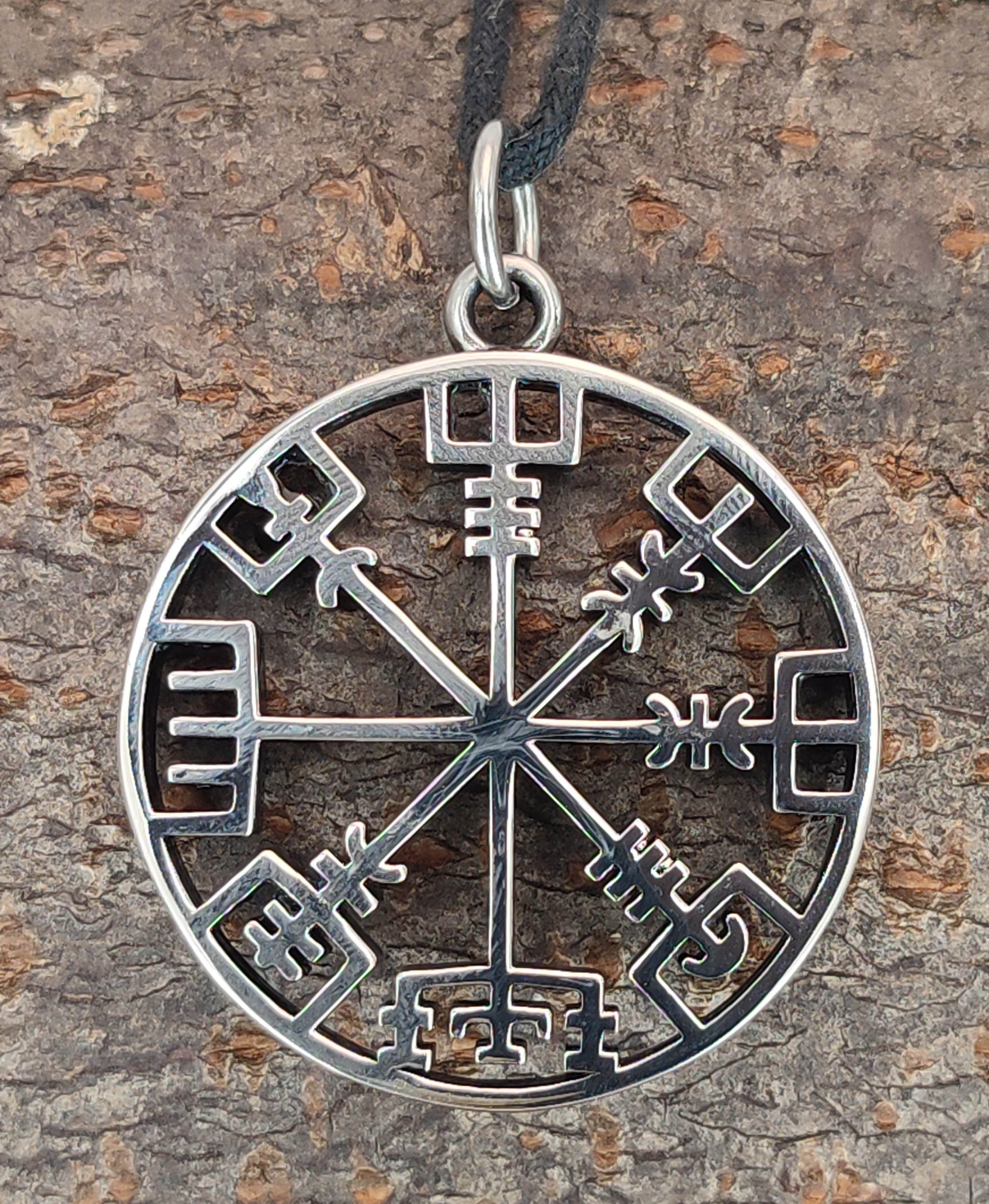 Kiss of Leather Kettenanhänger Wikingerkompass Vegvisir Wikinger Kompass aus Edelstahl