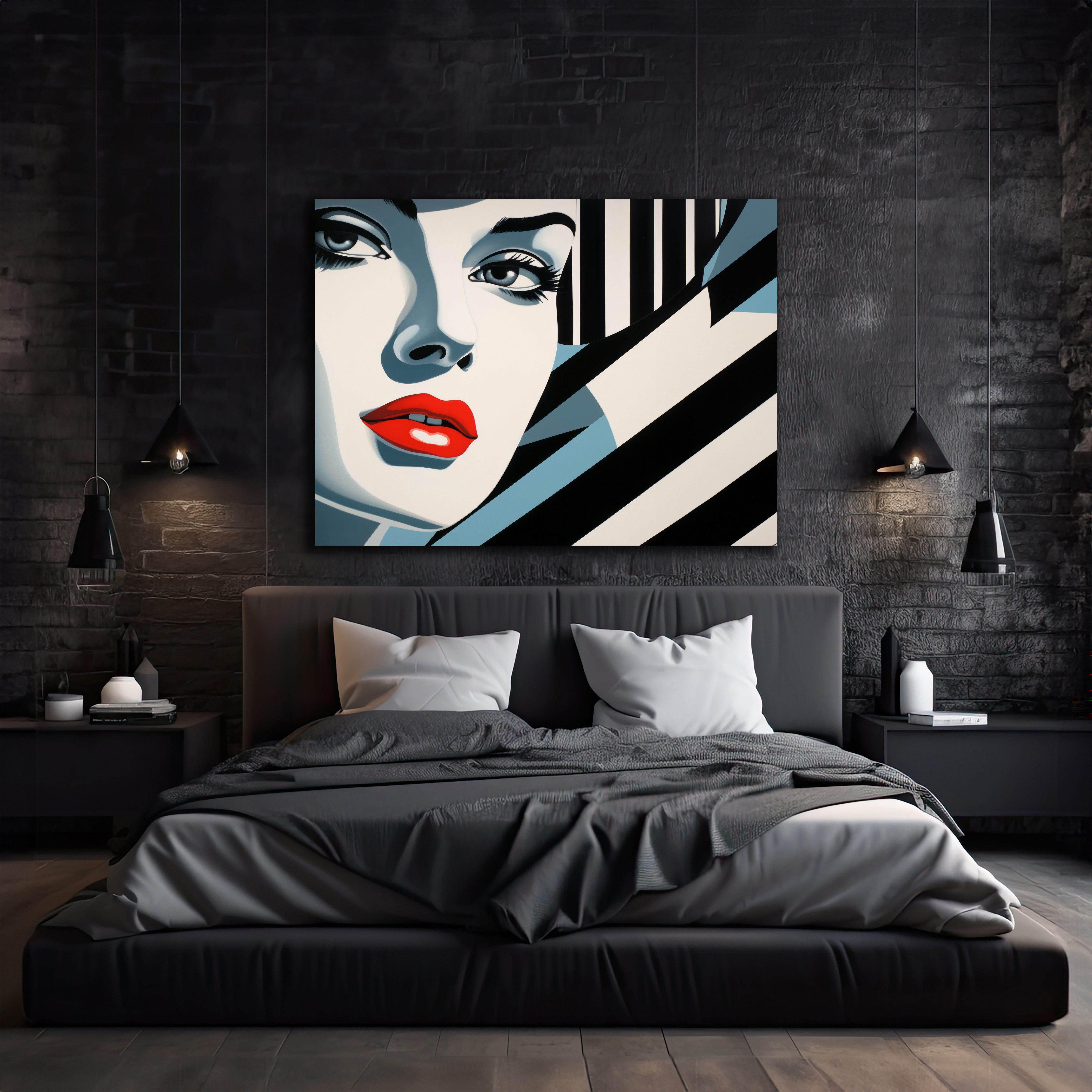 DARO Design Leinwandbild Modern Abstrakt Wandbilder XXL Wandbild Wand Deko Leinwand Bilder, (Frau mit roten Lippen - Bild groß Wohnzimmer Schlafzimmer Küche Esszimmer Einteilig Querformat Fotodruck Leinwände Wanddeko Abstrakte Kunst Boho), 30x20cm
