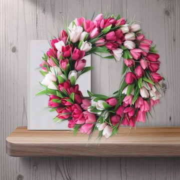 Kunsttulpe Künstliche Tulpen-Blumenkränze für Haustür, 50,8 cm Frühlingskranz Künstliche Pflanze, Fivejoy, Türkranz für Haustüre, Hochzeit, Wand, Heimdekoration
