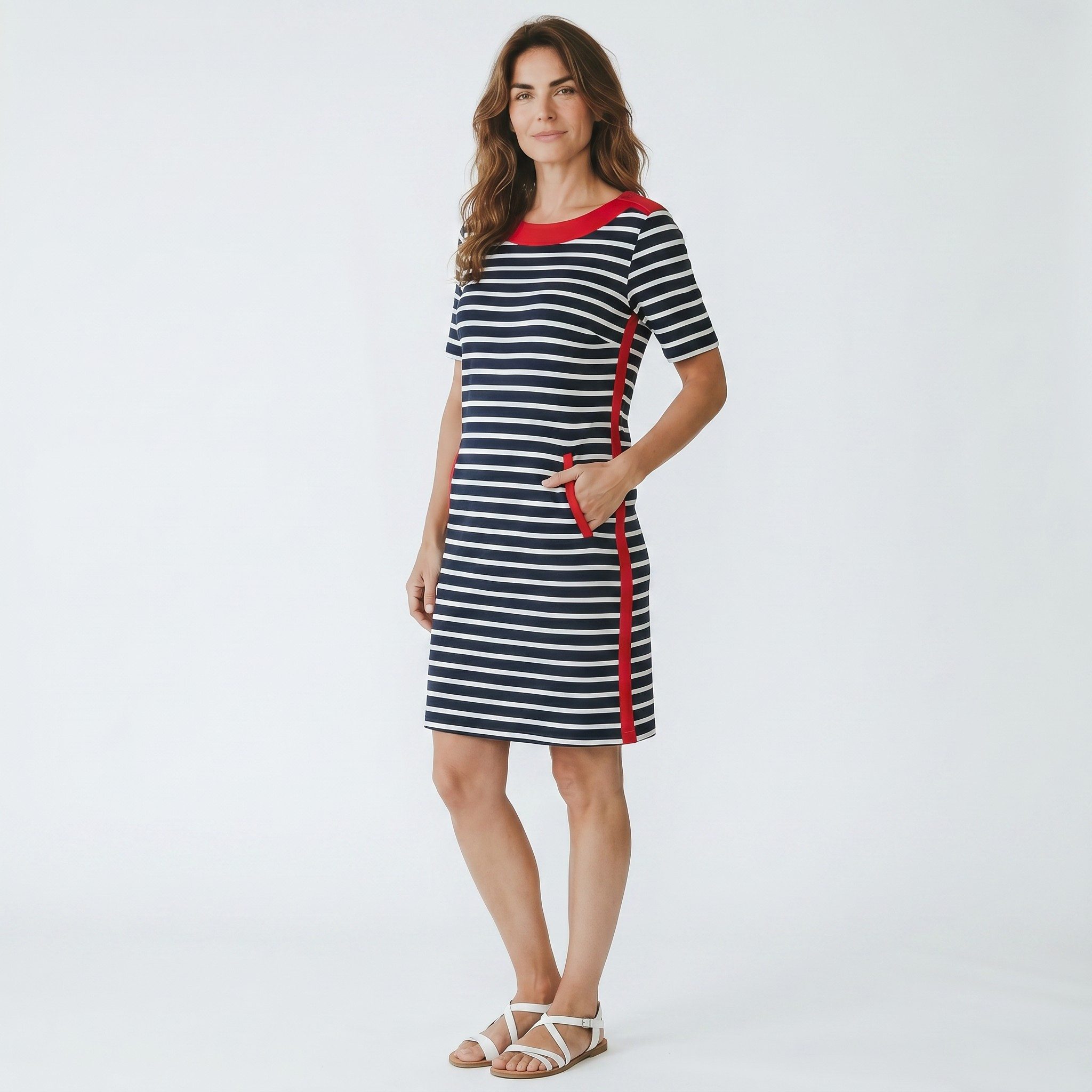 Estefania for woman Sommerkleid 198-5200 im Marine-Look mit roter Blende Kontrastblende