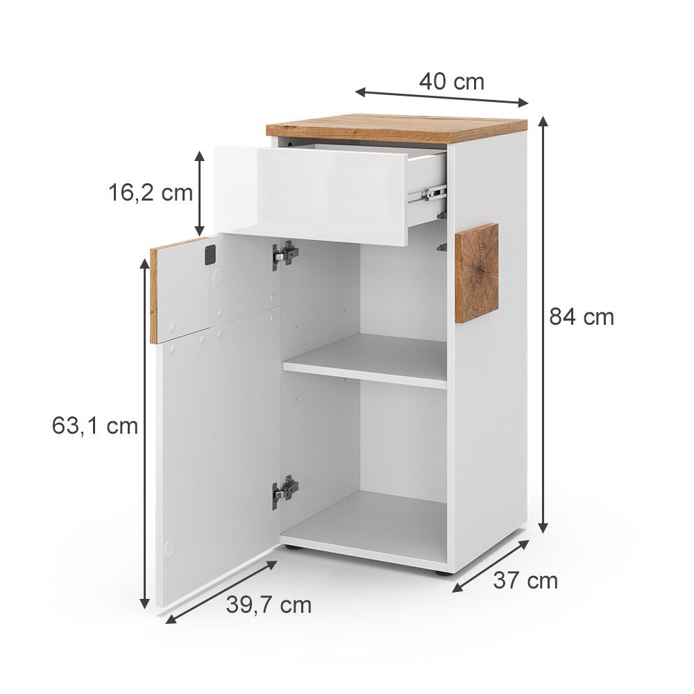 Vicco Midischrank Eden, Weiß Hochglanz/Artisan-Eiche, 40 x 84 cm (1-St)