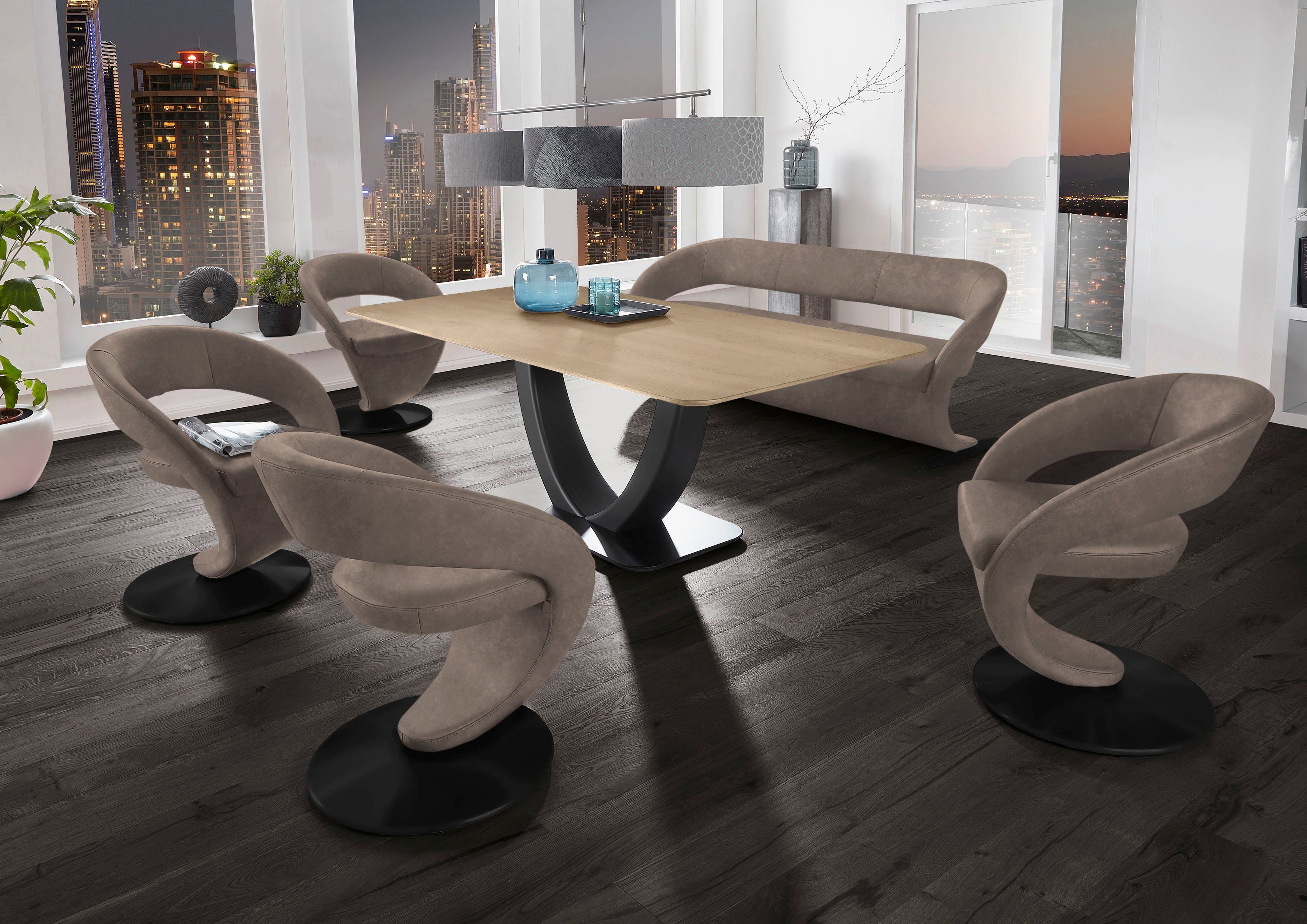 mit Tisch Essgruppe 4 Design-Solobank und Wave, in (Set), & 180x90cm Komfort Wohnen Design-Drehstühlen K+W