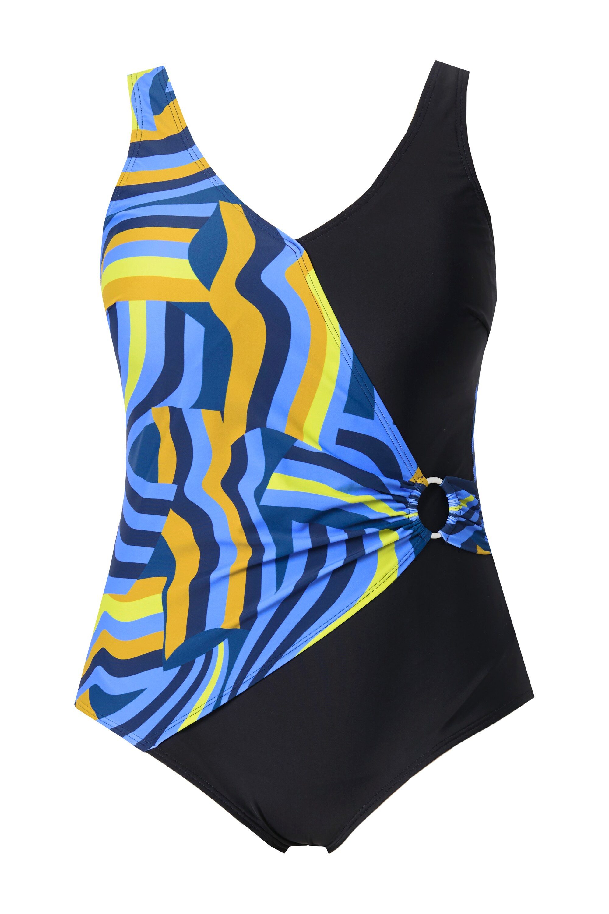 Ulla Popken Badeanzug Badeanzug Wickeloptik Softcups Zierring recycelt günstig online kaufen