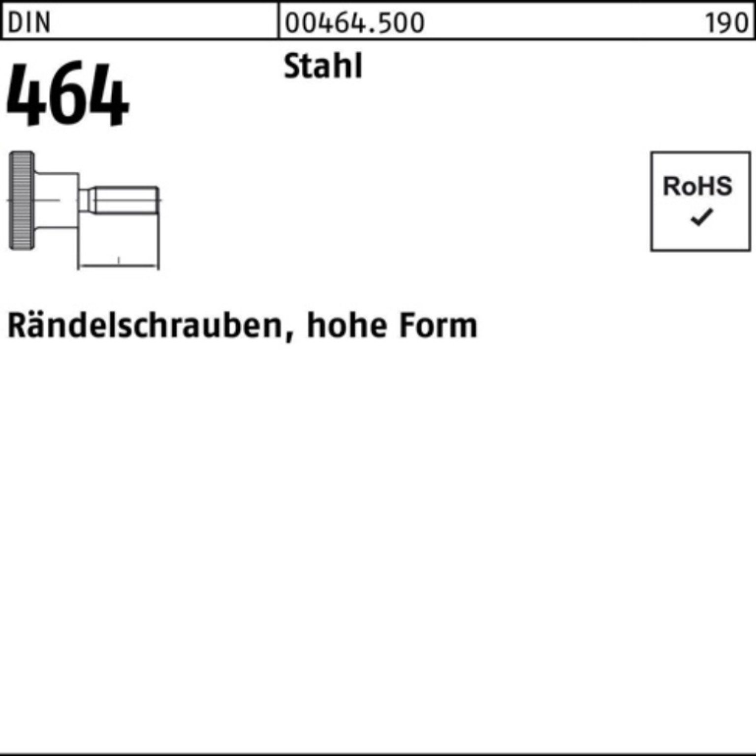 Reyher Stahl 30 DIN 100er Pack hohe Stück Schraube DIN 10 Rändelschraube 464 FormM8x