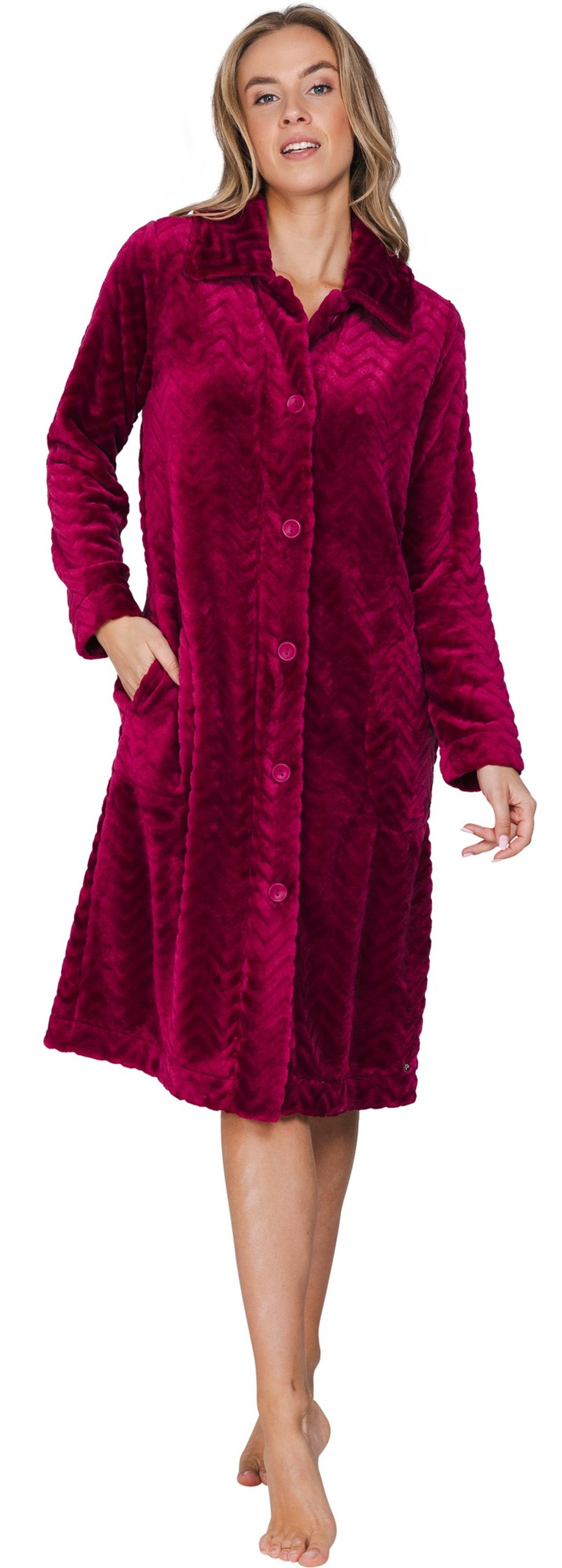 Pastunette Bademantel Damen Fleece Morgenmantel geknöpft, Polyester, Knöpfe, Modisches Design