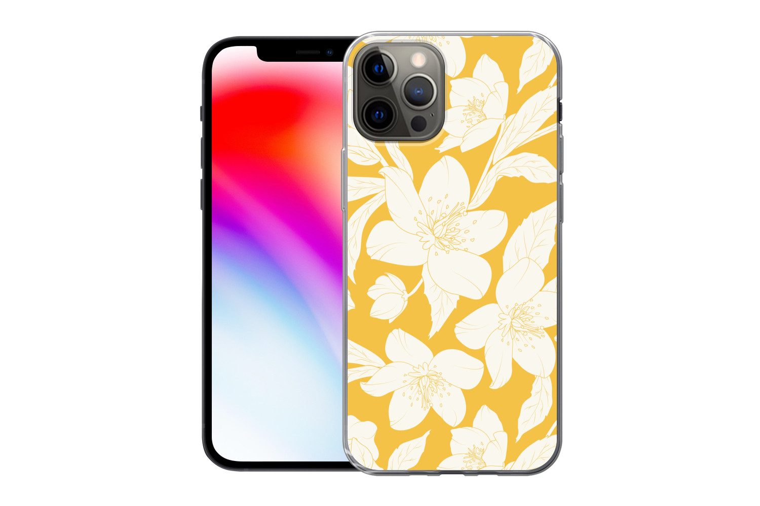 MuchoWow Handyhülle für Apple iPhone 13 Pro Blumen - Muster - Gelb - Weiß, Smartphone-Bumper, Print, Handy Schutzhülle Dünn