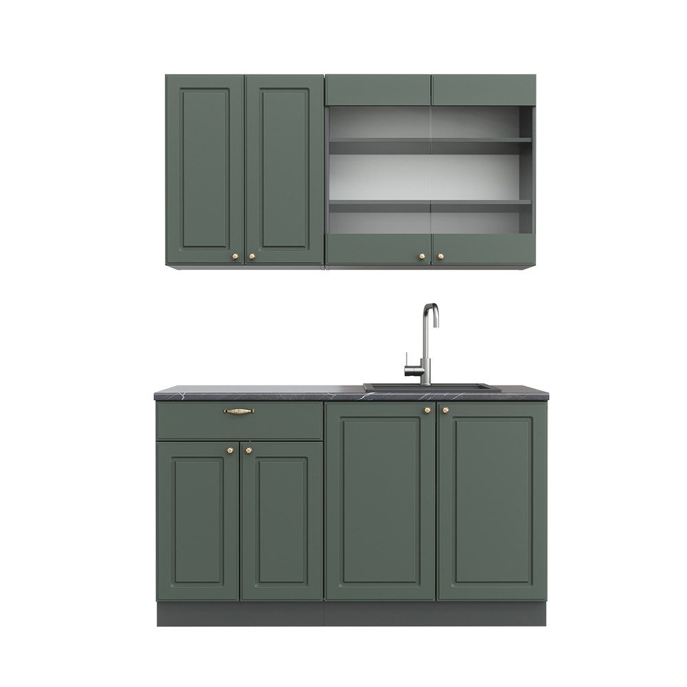 Vicco Küchenzeile Fame-Line, Grün-Gold Landhaus/Anthrazit, 140cm günstig online kaufen