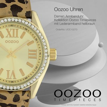 OOZOO Quarzuhr Oozoo Damen Armbanduhr Timepieces Analog, Damenuhr rund, groß (ca. 40mm) Lederarmband hellbraun, schwarz