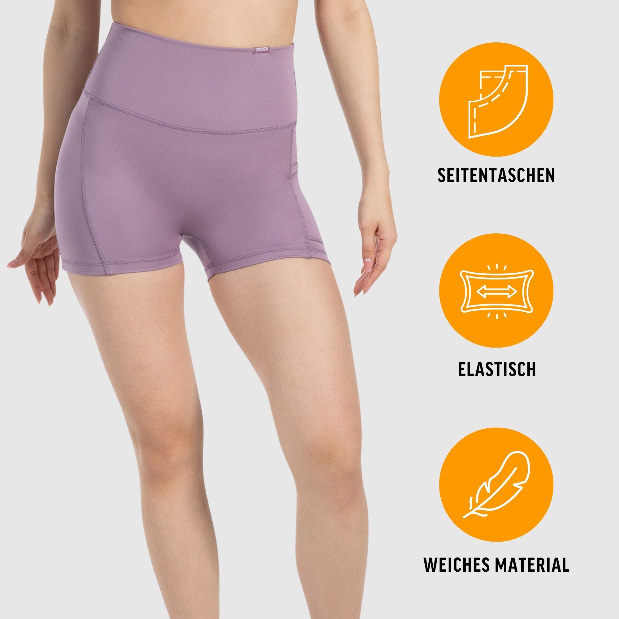 Smilodox Shorts Lissa, High Waist Radlerhose mit seitlichen Eingrifftaschen, elastisch Figurformender Bund, enganliegend, Training Alltag Fitness Yoga