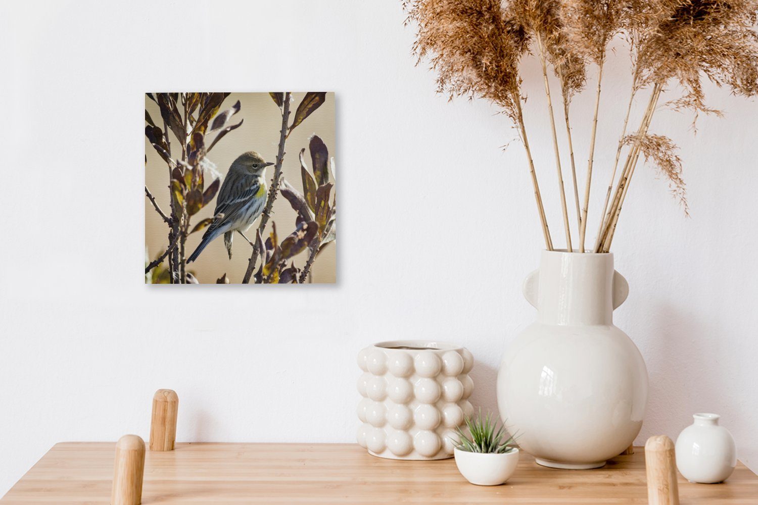 OneMillionCanvasses® zwischen Zweig Blättern, St), für mit Leinwand Bilder Wohnzimmer Vogel (1 einem Schlafzimmer Leinwandbild