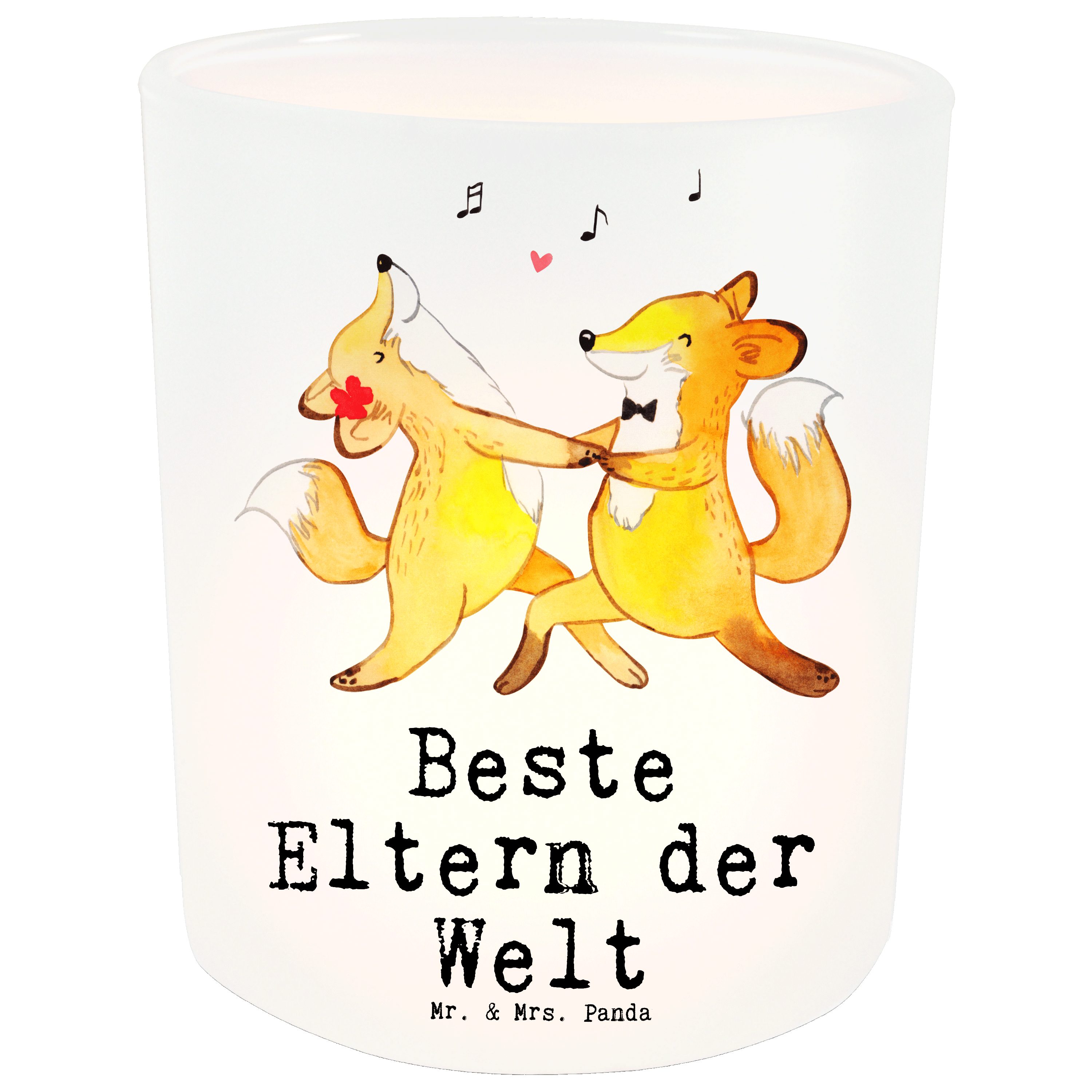 Mr. & Mrs. Panda Windlicht Fuchs Beste Eltern der Welt - Transparent - Geschenk, Erzeuger, Kerze (1 St)
