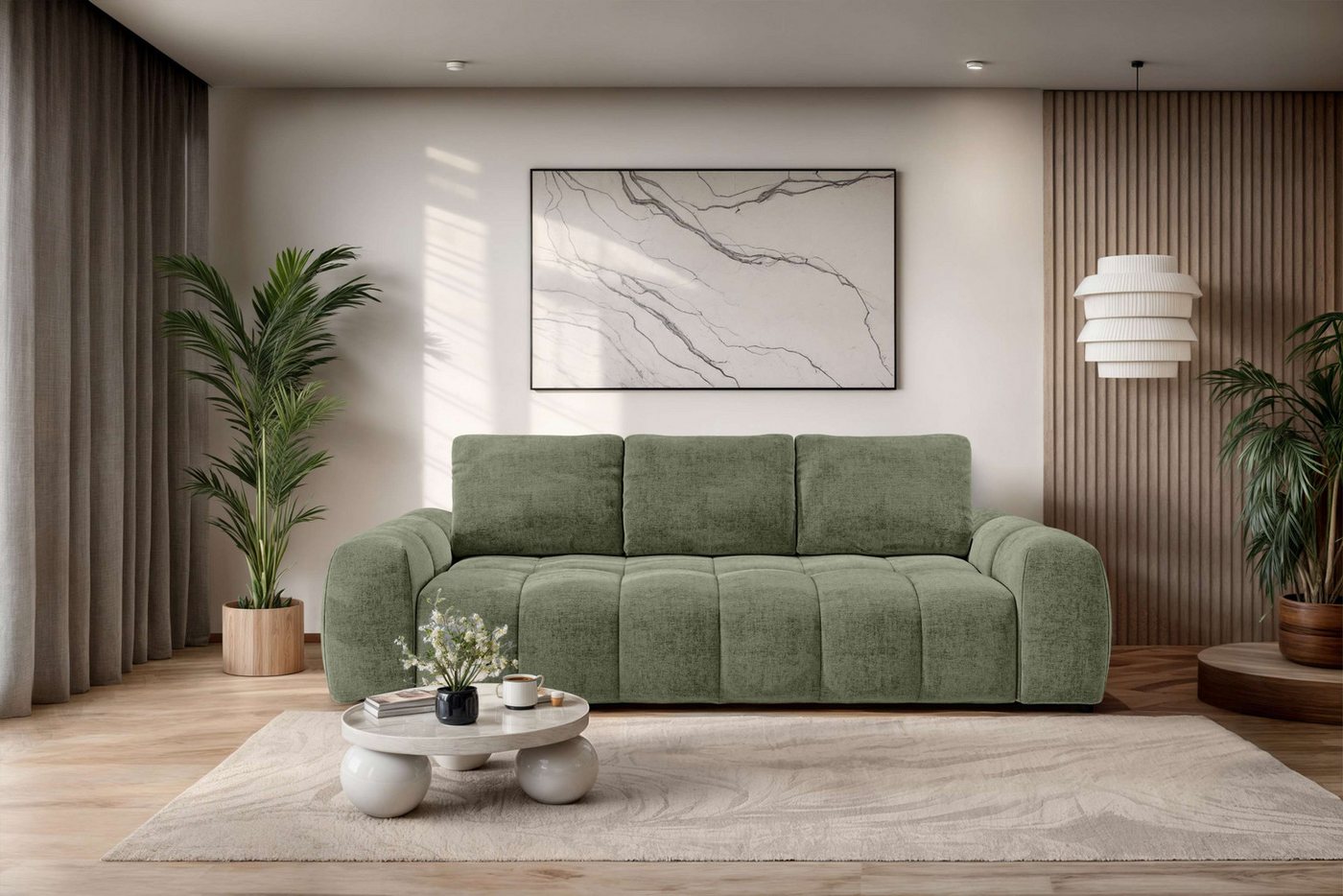 OTTO home 3-Sitzer AZITA optionale Schlafsofa mit Bettkasten, Breite 253cm, Sofa mit Wellenunterfederung, Bubble-Optik, Verlässliche …