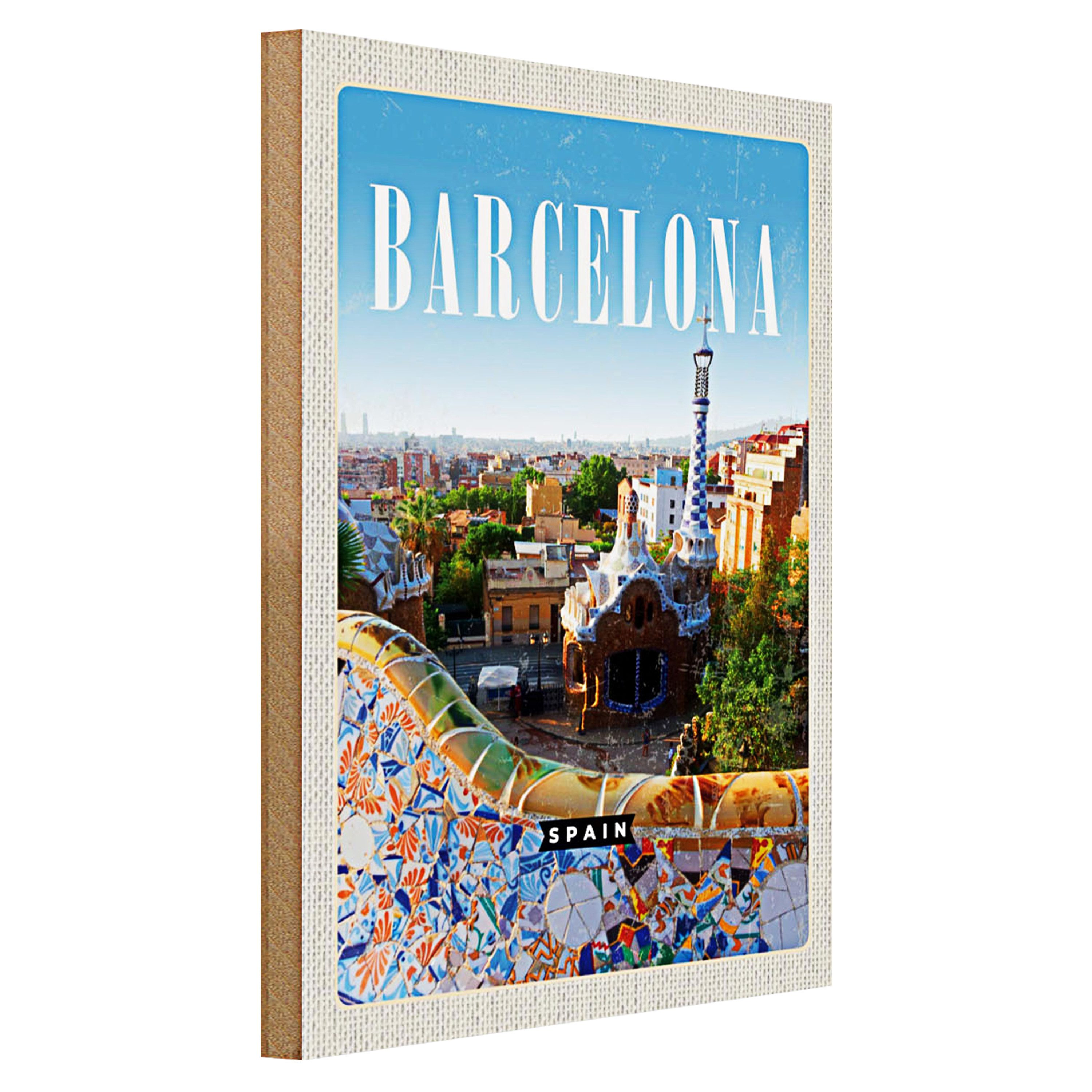 Roomando Holzbild Reise 30x40cm Barcelona Spanien Reise La Pedrera