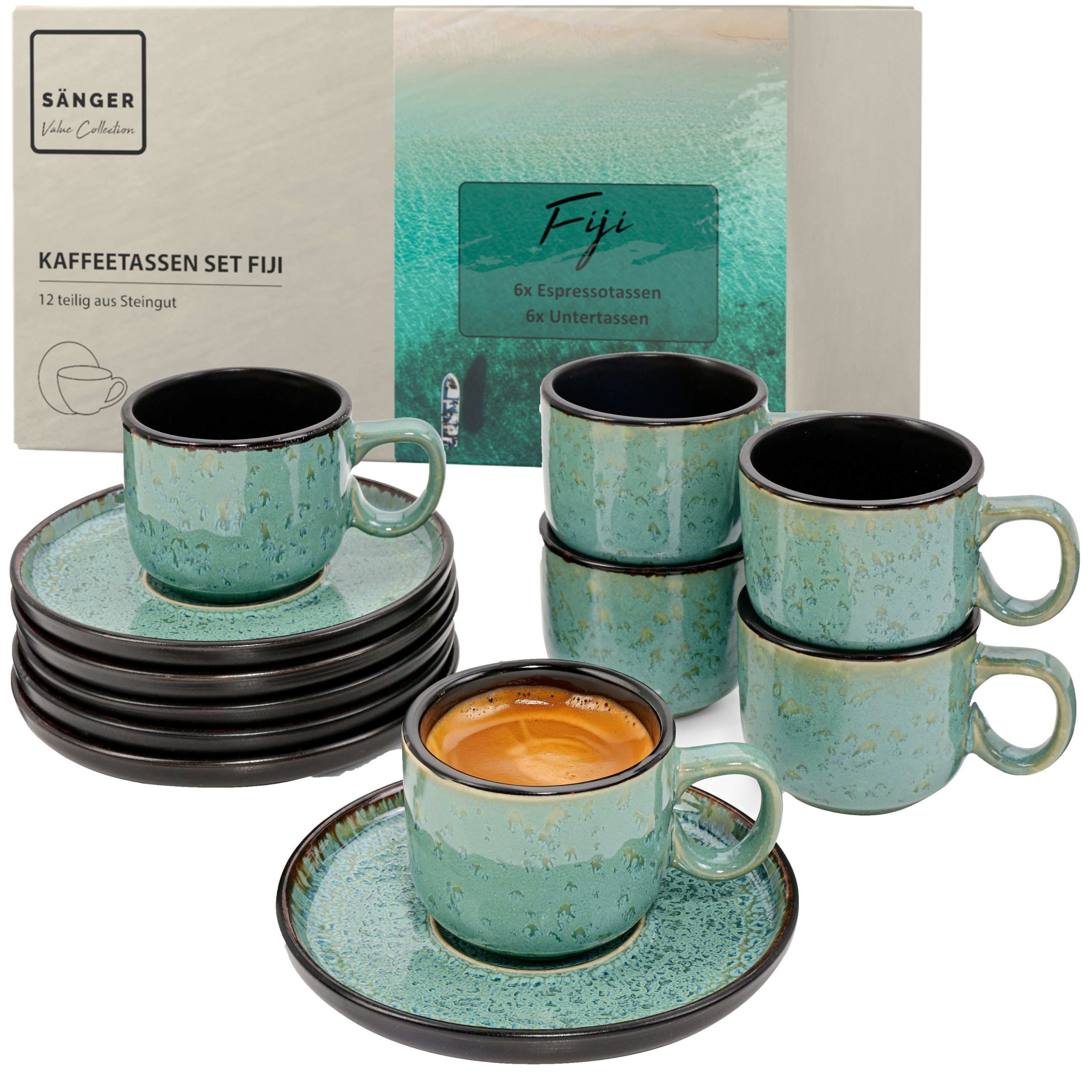 SÄNGER Espressotasse Set Fiji 12 tlg., 12-tlg., Steingut, Mintgrün, Handmade, Erweiterbar, VALUE COLLECTION
