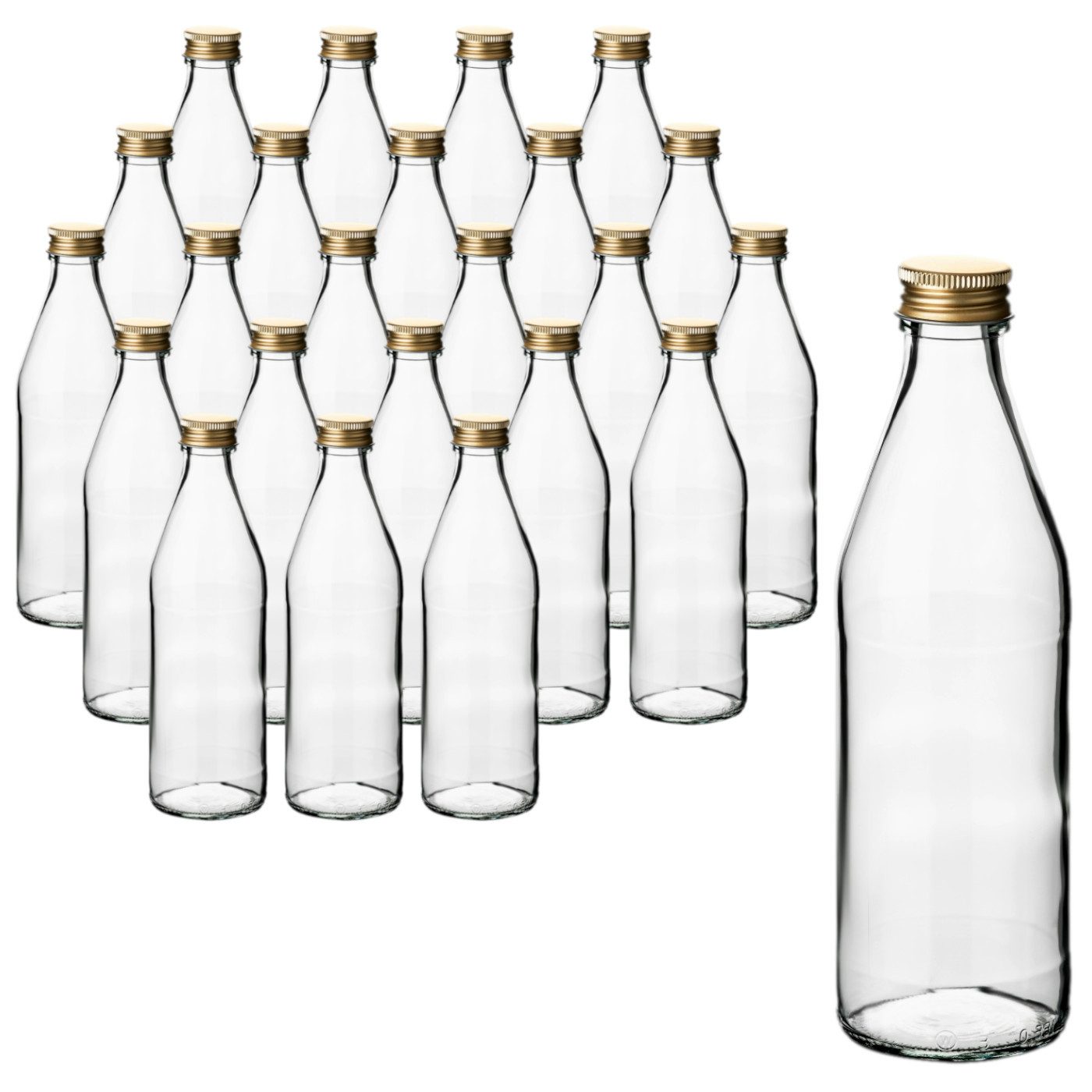 gouveo Trinkflasche Glasflasche Retro 330 ml mit Schraubverschluss zum Befüllen, 24 Stück, goldfarben