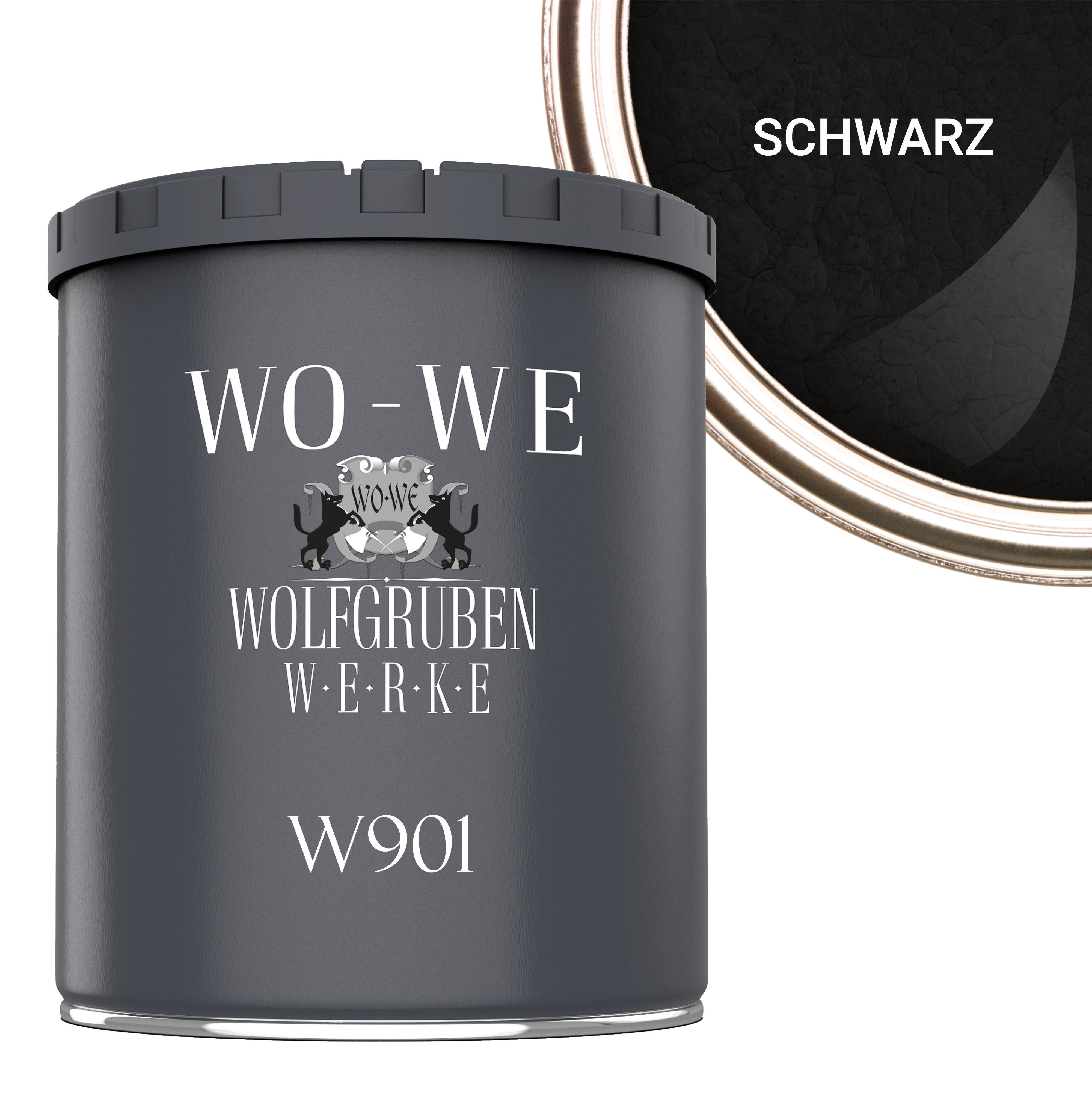 WO-WE Metallschutzlack Hammerschlaglack Hammerschlag Effektlack W901, 1-5L, Glänzend Schwarz