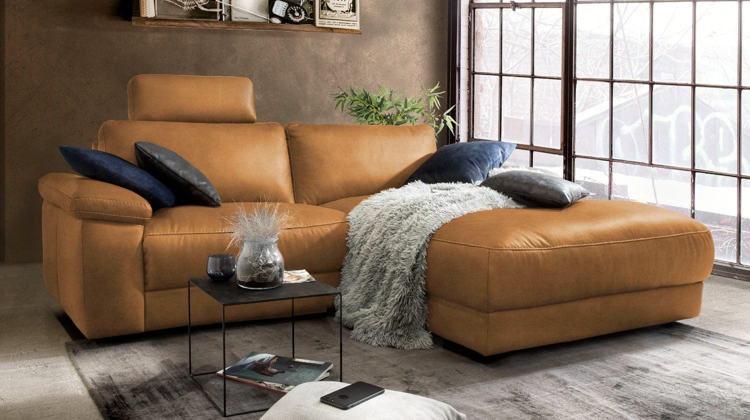 KAWOLA Ecksofa LOLA, Couch L-Form rechts oder links, Sitzvorzug motorisch, Stoff oder Leder