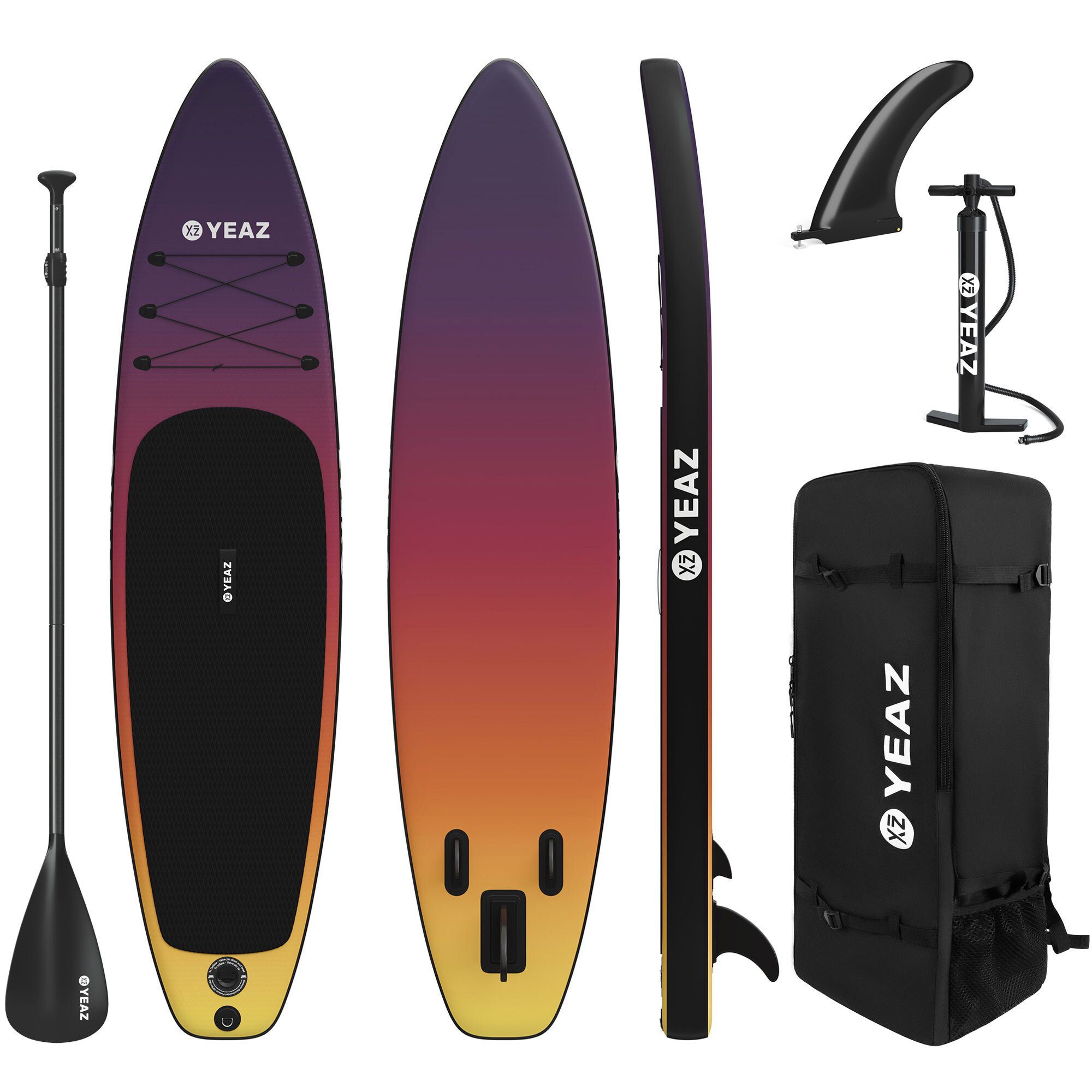 YEAZ Inflatable SUP-Board SUNSET BEACH - EXOTRACE - SET SUP Board und Kit, Inflatable SUP Board, (Set), inkl. Zubehör wie Paddel, Handpumpe und Rucksack