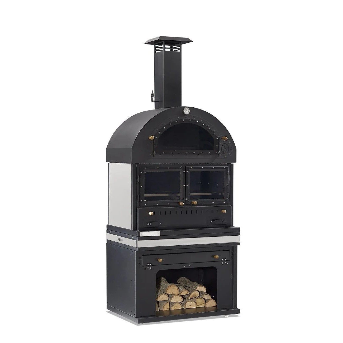 Xlmoebel Holzkohlegrill Edelstahl Grillkamin Schwarz für Garten und Terrasse, Edelstahl Grillkamin, Made in Europa