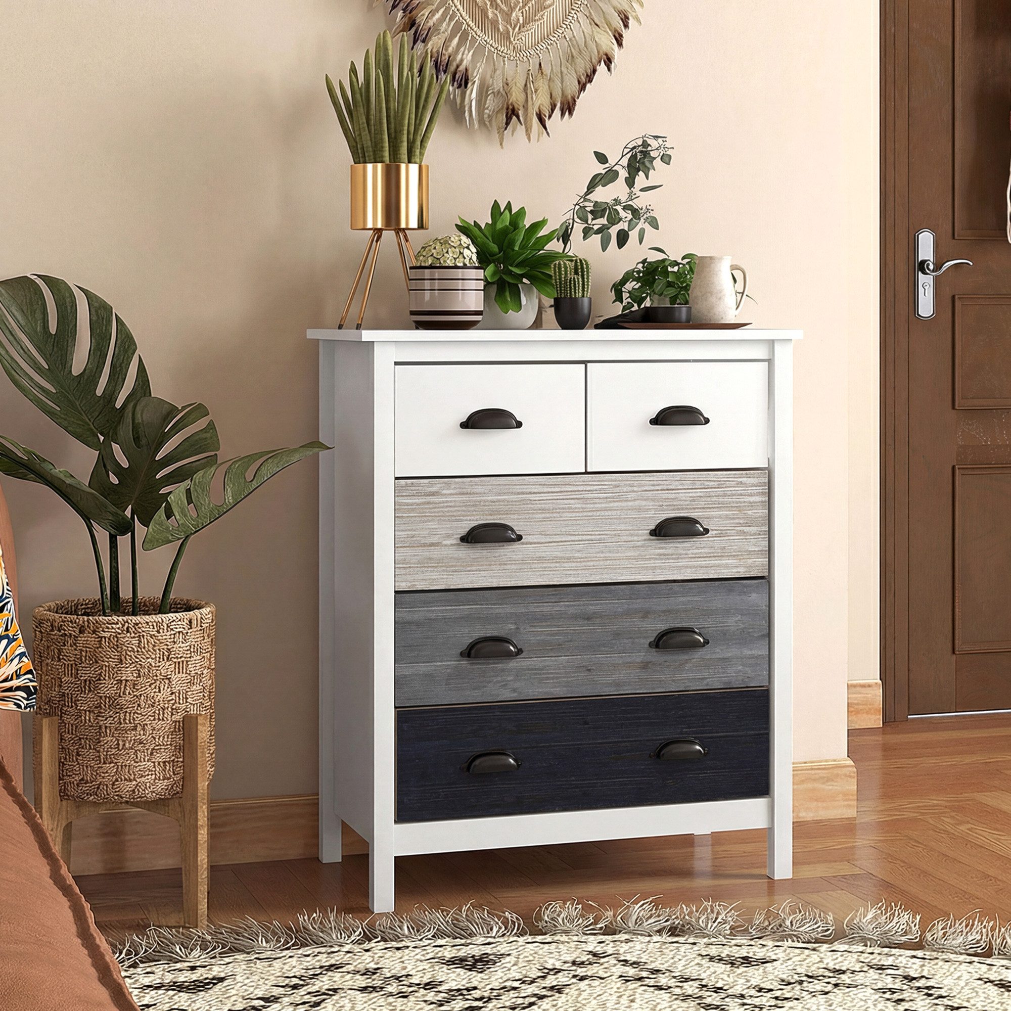 HOMCOM Kommode mit 5 Schubladen, Griff, Kippschutz, 70 x 38 x 85 cm (Schubladenschrank, 1 St., Aufbewahrungsschrank), für Schlafzimmer, Wohnzimmer, Weiß