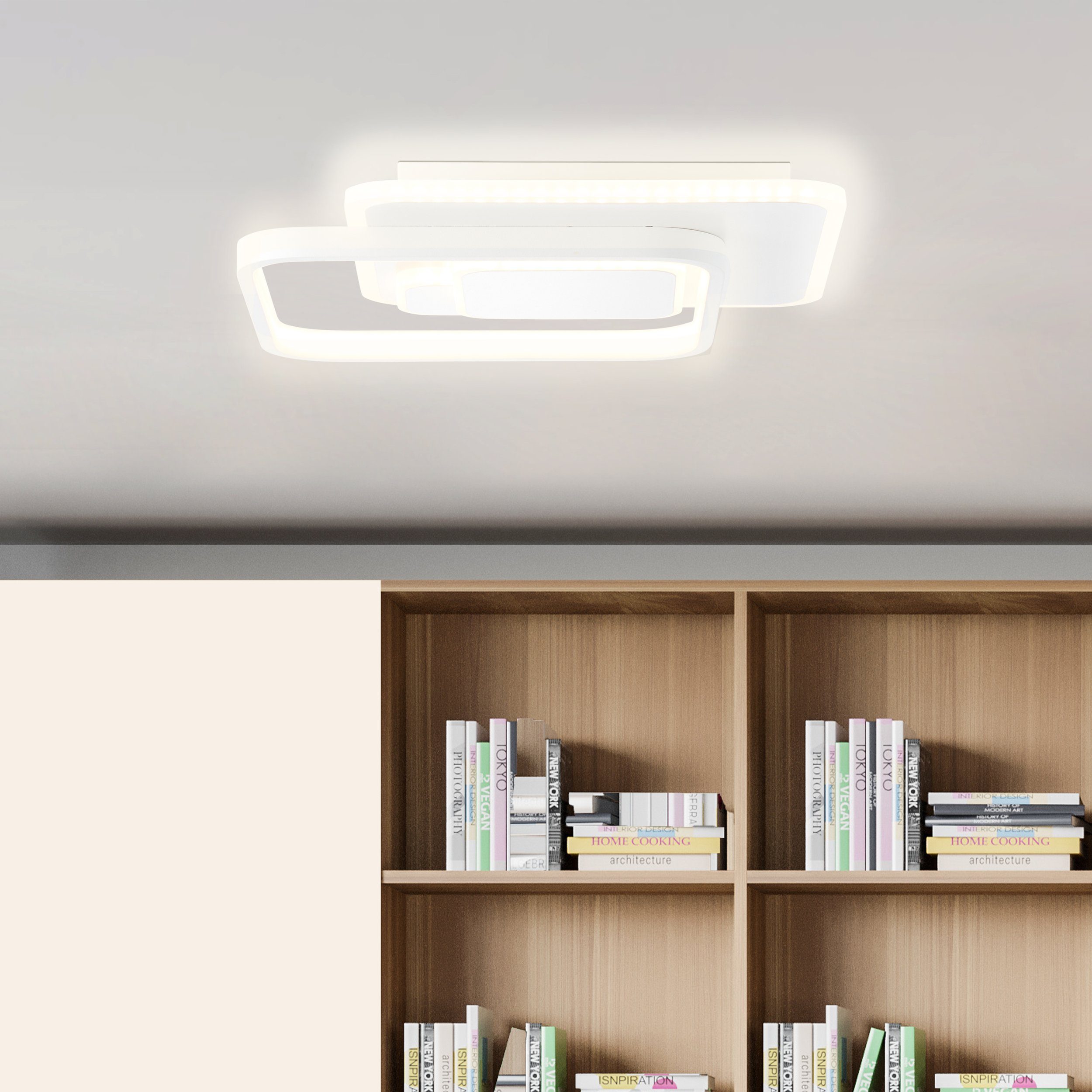 Lightbox LED Wandleuchte, LED fest integriert, warmweiß, LED Wand- & Deckenlampe, 31x31 cm, 26 W, 2600 lm, 3000 K, Metall/Acryl