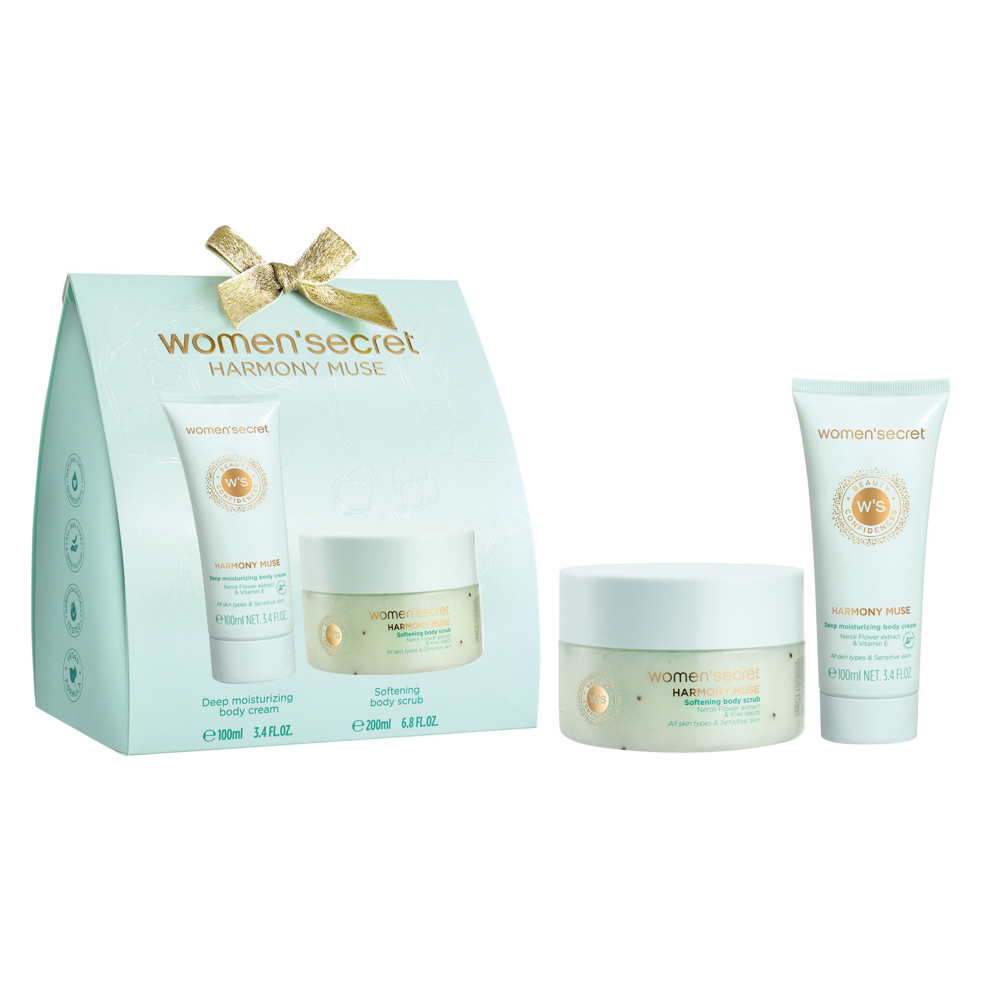 women'secret Körperpeeling Harmony Muse - Mini Gift Set, 2-tlg., Body Scrub 200ml + Body Cream 100ml