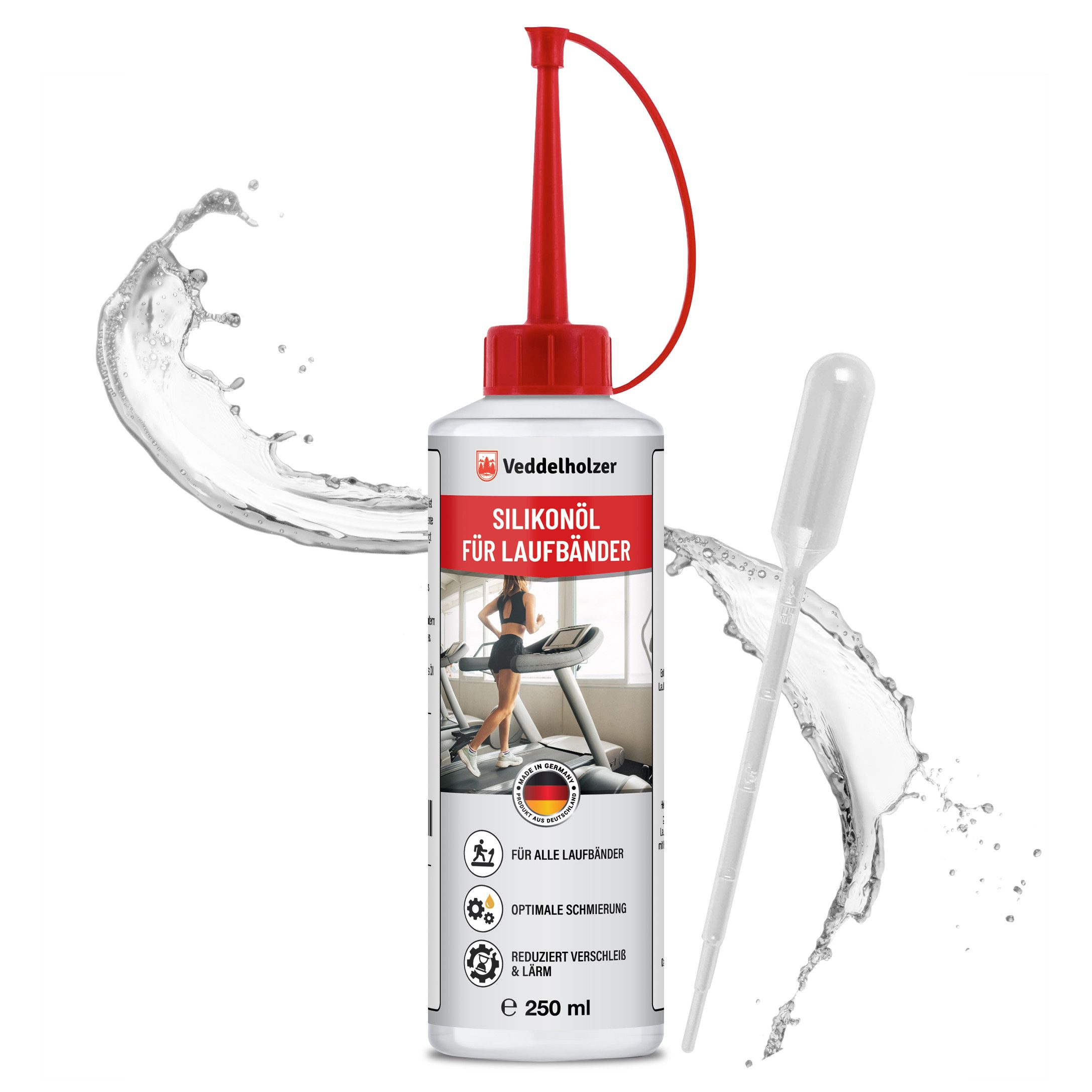 Veddelholzer Silikonöl 250 ml 100% reines Silikonöl Laufband mit Dosierkappe & Pipette, 250 ml, (für Zuhause Fitnessstudio Laufband Öl, universell für Laufband, Cross Trainer), Spinning Bike und andere Trainingsgeräte