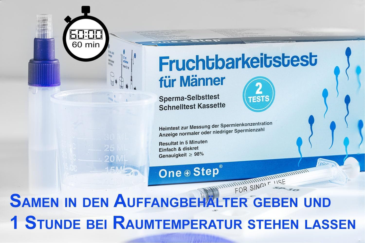 One+Step Fruchtbarkeitstracker Fruchtbarkeitstest Sperma Test für Männer - Spermientest für zu Hause, 2-tlg.