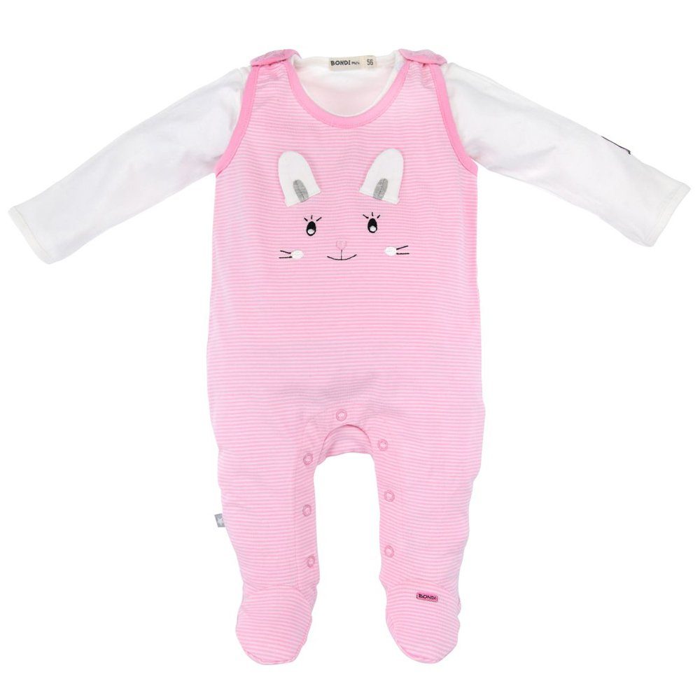 BONDI Strampler Baby Newborn Anzug "Häschen" geringelt 2-tlg. 93636, Rosa / Weiß (2-tlg)