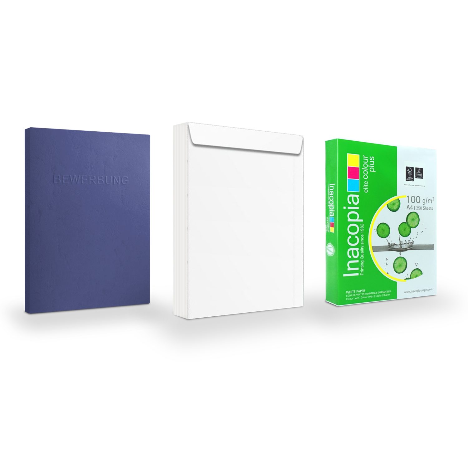 Bewerbungsmappe 10 Stk Bewerbungsset 3-tlg + 250 Blatt Papier + 10 B4 Versandtaschen