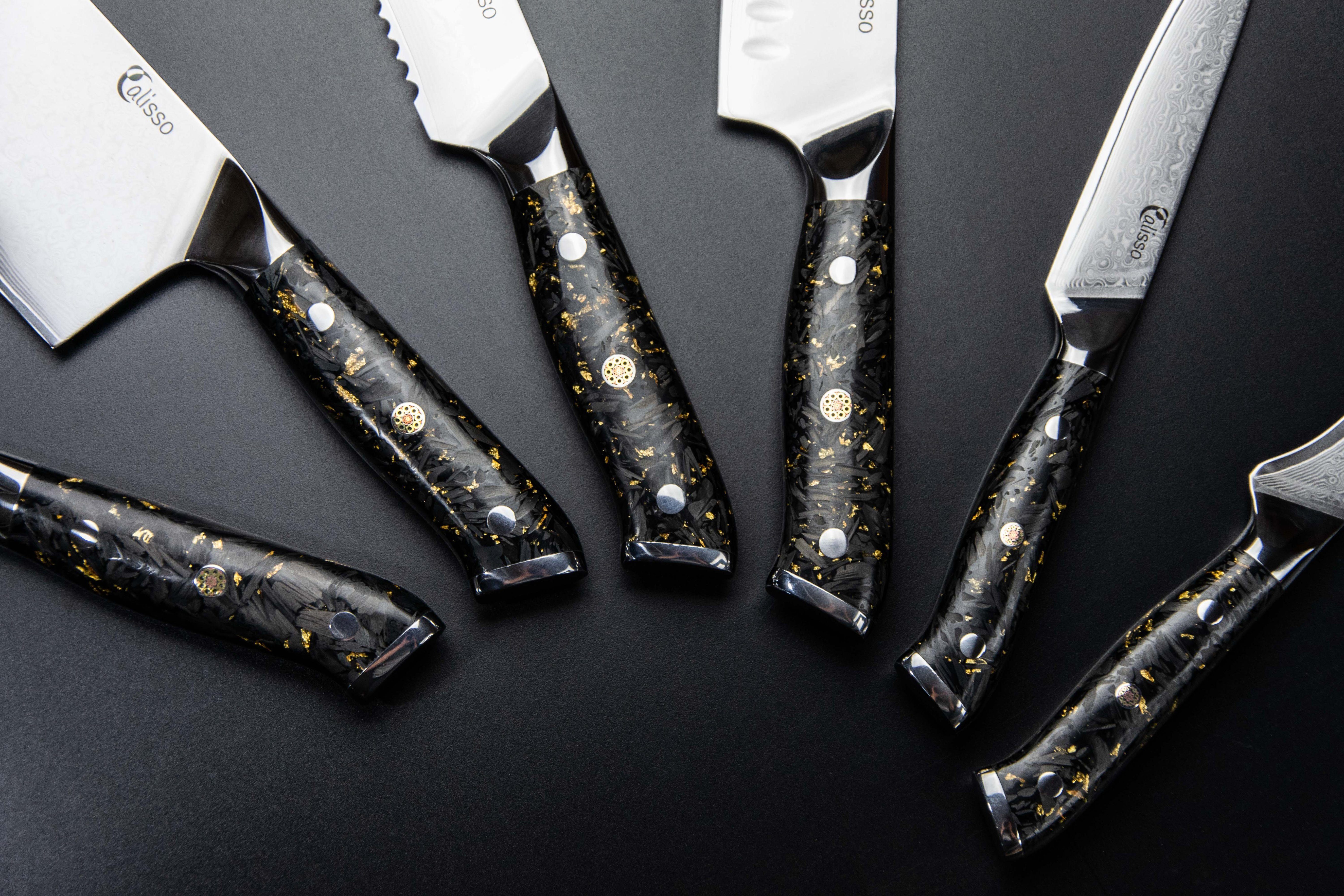 Gold Line Damaststahl Küchenmesser & Ash Calisso Brotmesser