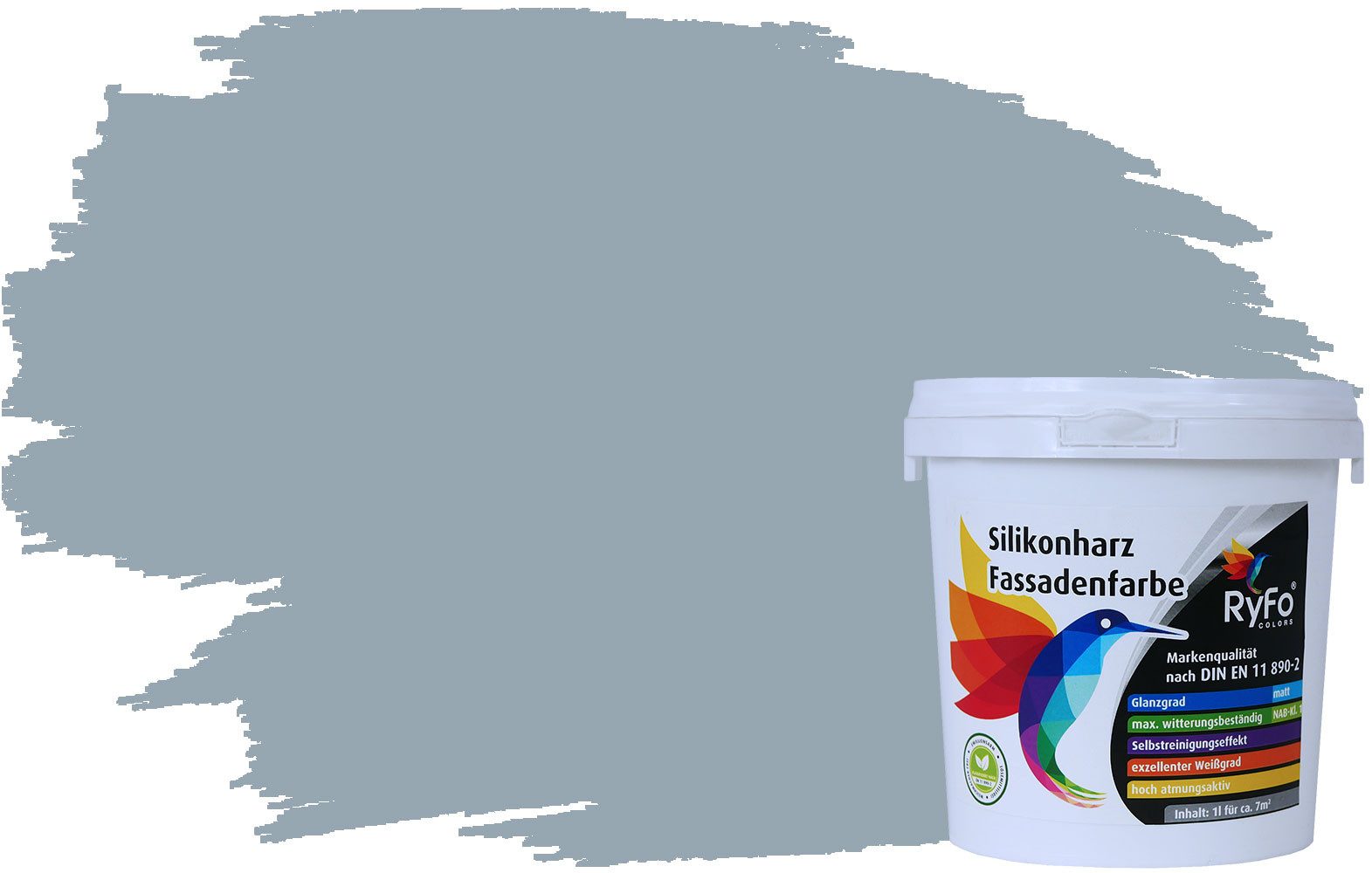 RyFo Colors Fassadenfarbe Silikonharz Fassadenfarbe Grautöne, 1 L ca. 6 m², Wasserabweisend, diffusionsfähig, schützt vor Schmutz, UV-beständig