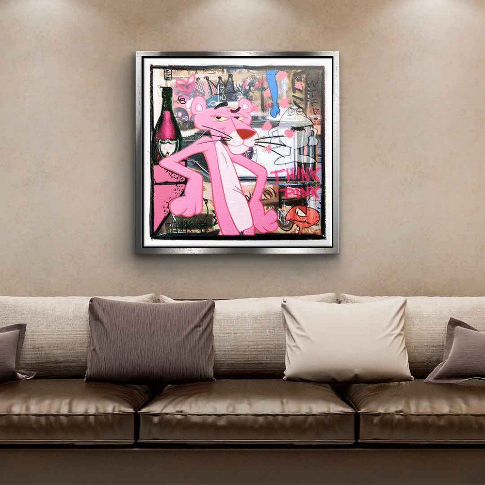 Rahmen DOTCOMCANVAS® Der Leinwandbild Pop comic mit Art Rahme premium Leinwandbild, pink ohne Panther rosarote