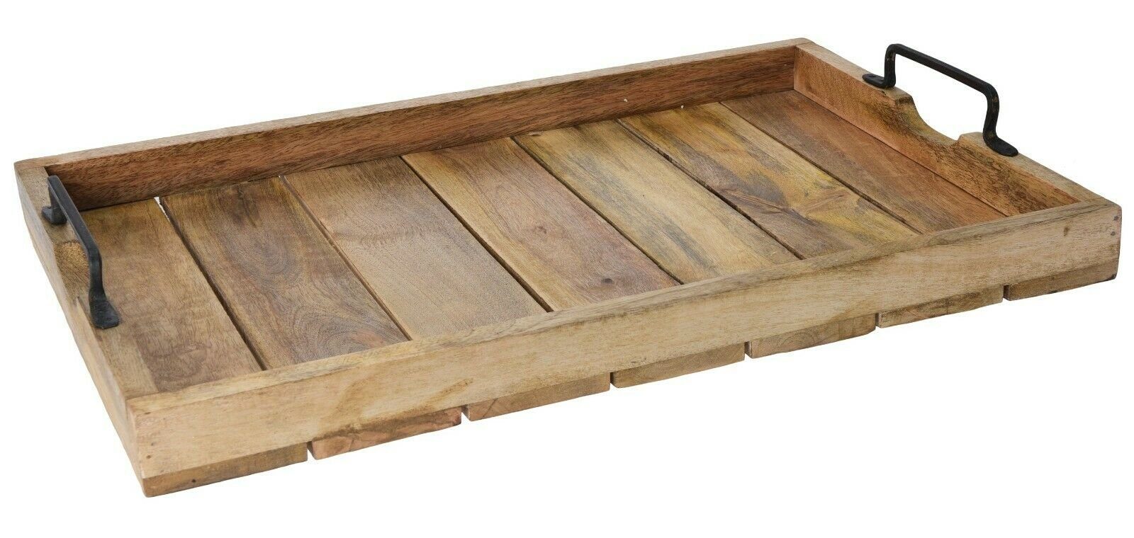Meinposten Dekotablett Tablett Holz Mango braun Holztablett Deko Kerzentablett 38 bis 57 cm, 2 Metallgriffen