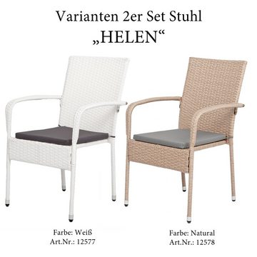 LebensWohnArt Gartenstuhl 2er-Set Armlehnstuhl HELEN Polyrattan Natural