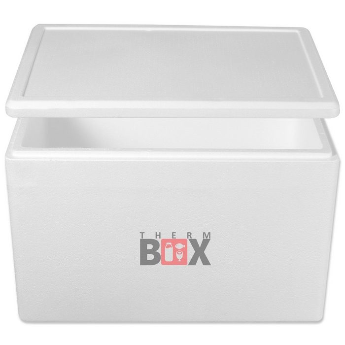 THERM-BOX Thermobehälter Styroporbox 61W Styropor-Verdichtet (0-tlg. Box mit Deckel im Karton) Innen: 53x33x34cm Wand:3 0cm Volumen: 61 5L Isolierbox Thermobox Kühlbox Warmhaltebox Wiederverwendbar