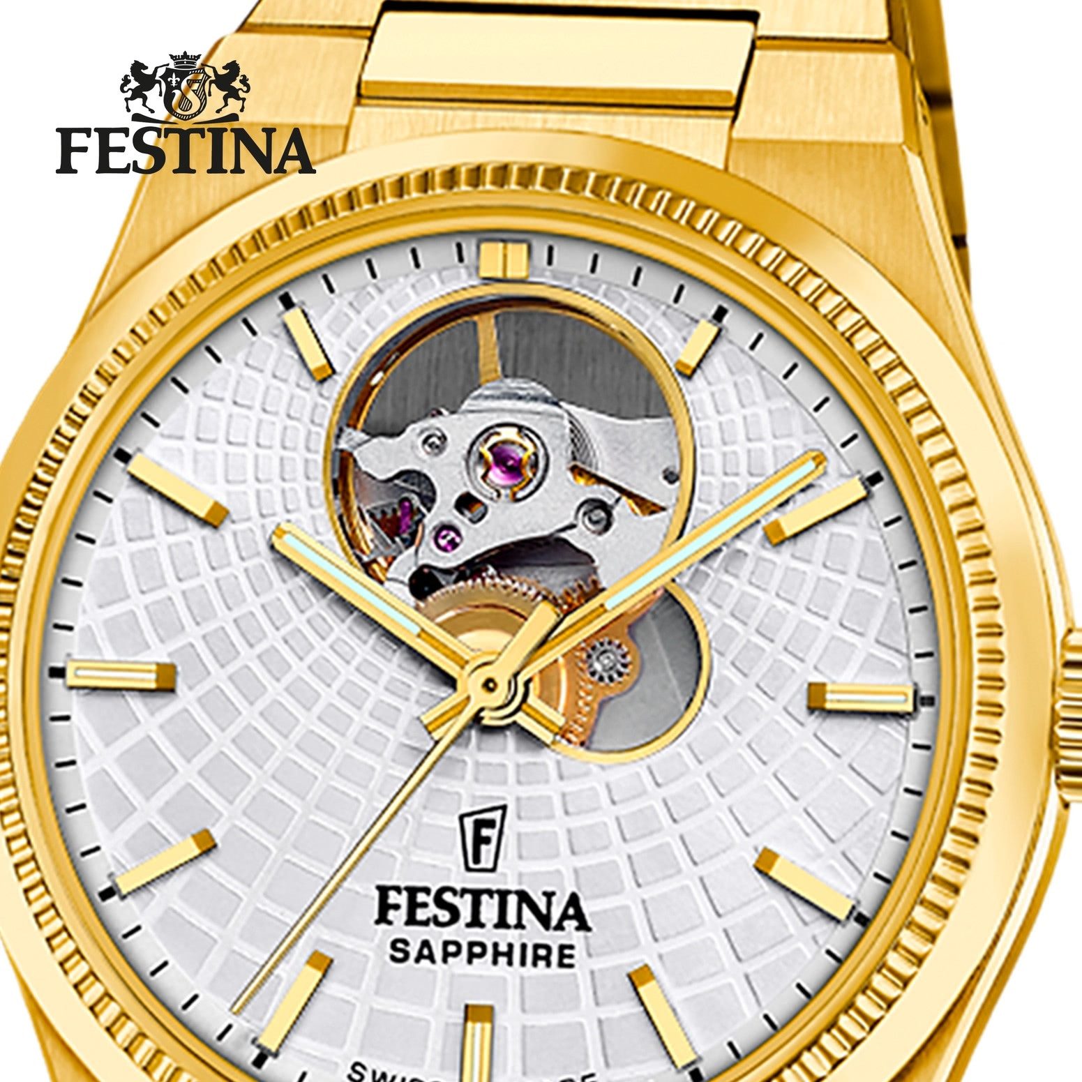 Festina Automatikuhr Festina Damenuhr Swiss Made Armbanduhr, (Analoguhr), Damen Armbanduhr rund, Edelstahlarmband gold, Elegant