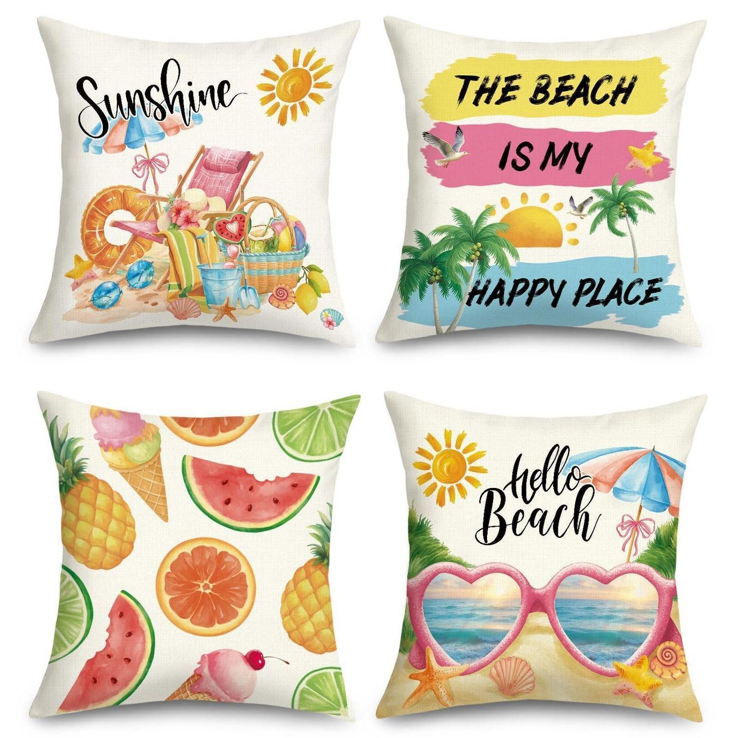 LuxusKollektion Kissenbezüge Kissenbezüge 45x45 4er Set Sommer Meer, (4 Stück)