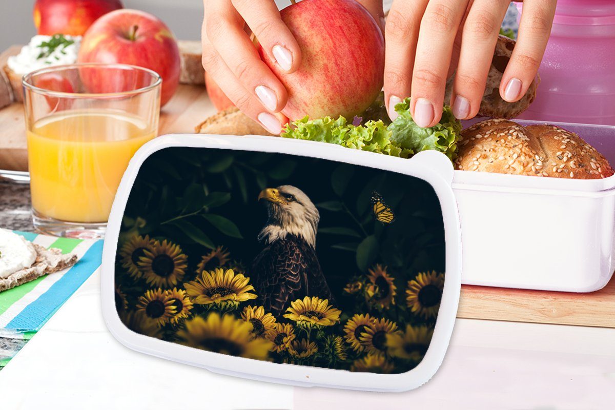 MuchoWow Lunchbox - - Adler und für - für Kinder Blumen Botanisch, Gelb Kunststoff, Erwachsene, weiß und Brotbox Mädchen Brotdose, Jungs (2-tlg)