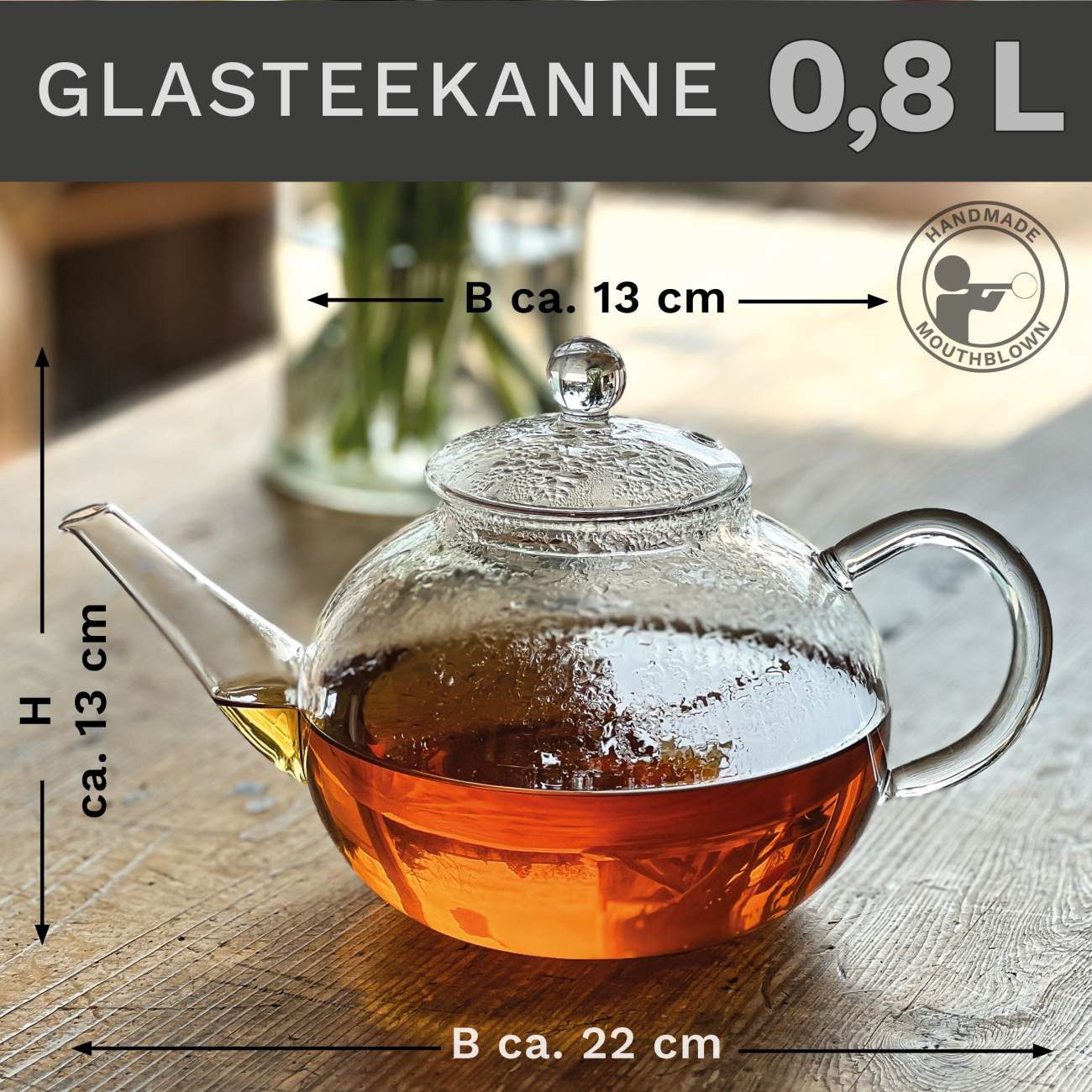 Creano Teekanne Teekanne “flach” 0,8 Liter, 0,8 l, (1er-Set, 2-St., Teekanne & Deckel), tropffrei