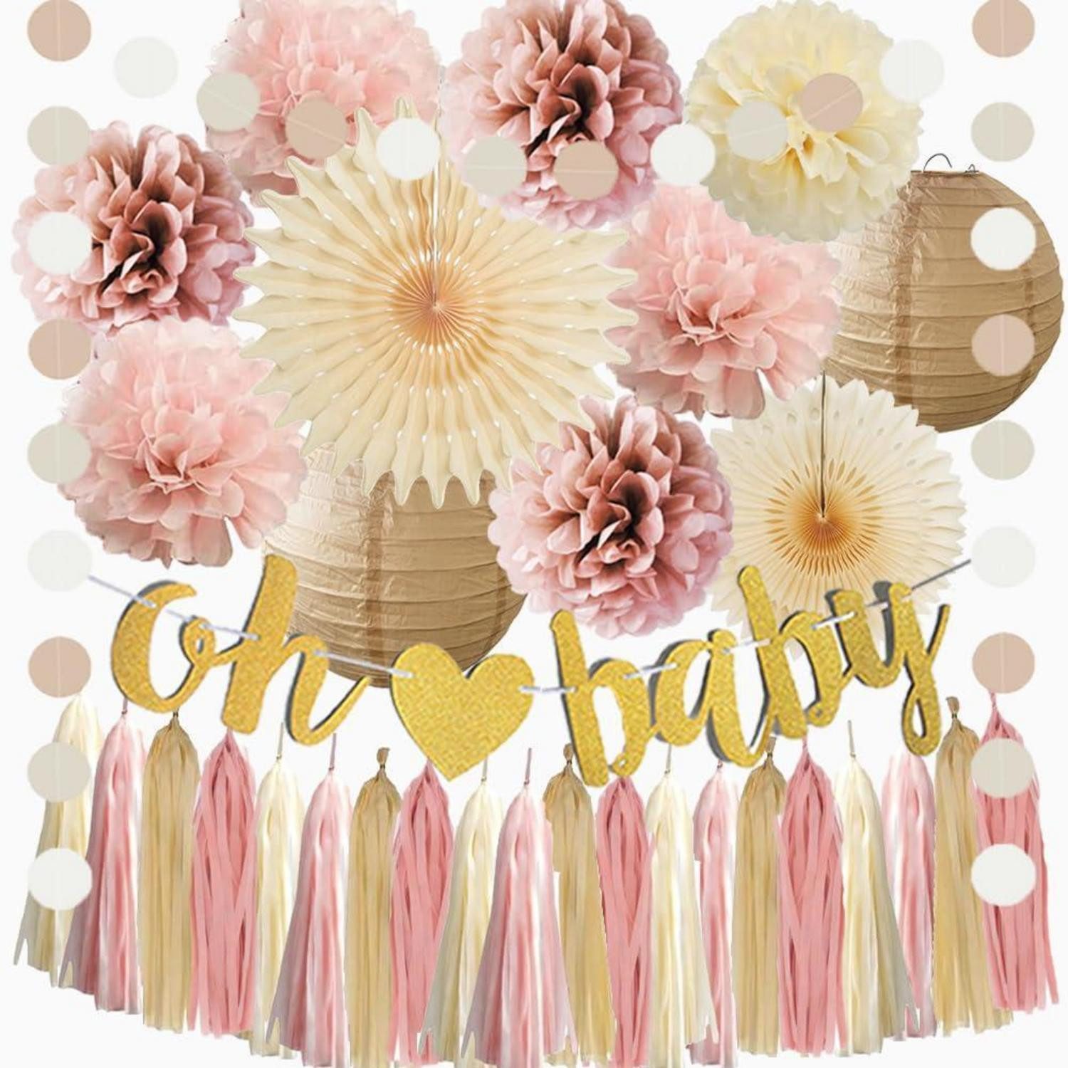 LuxusKollektion Girlande Babyparty Deko Boho Rosa Beige Mädchen