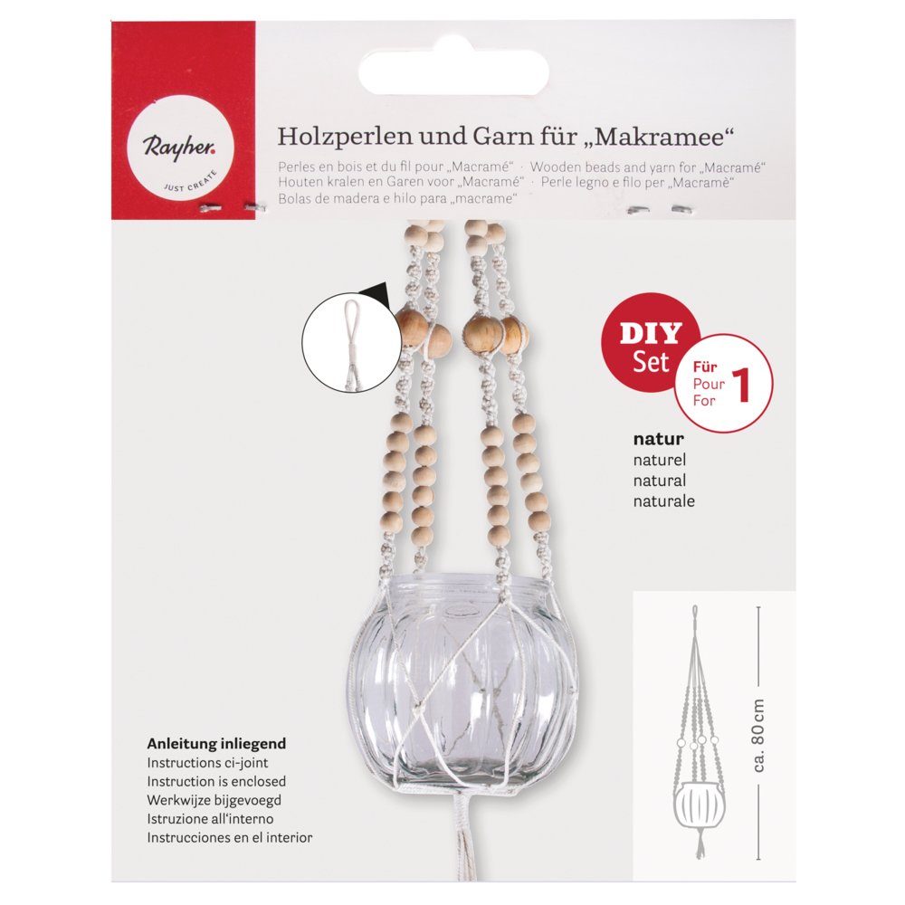 Rayher Hobby Bastelperlen 1 Set Holzperlen und Garn f. Makramee, natur Ton, (2-tlg)