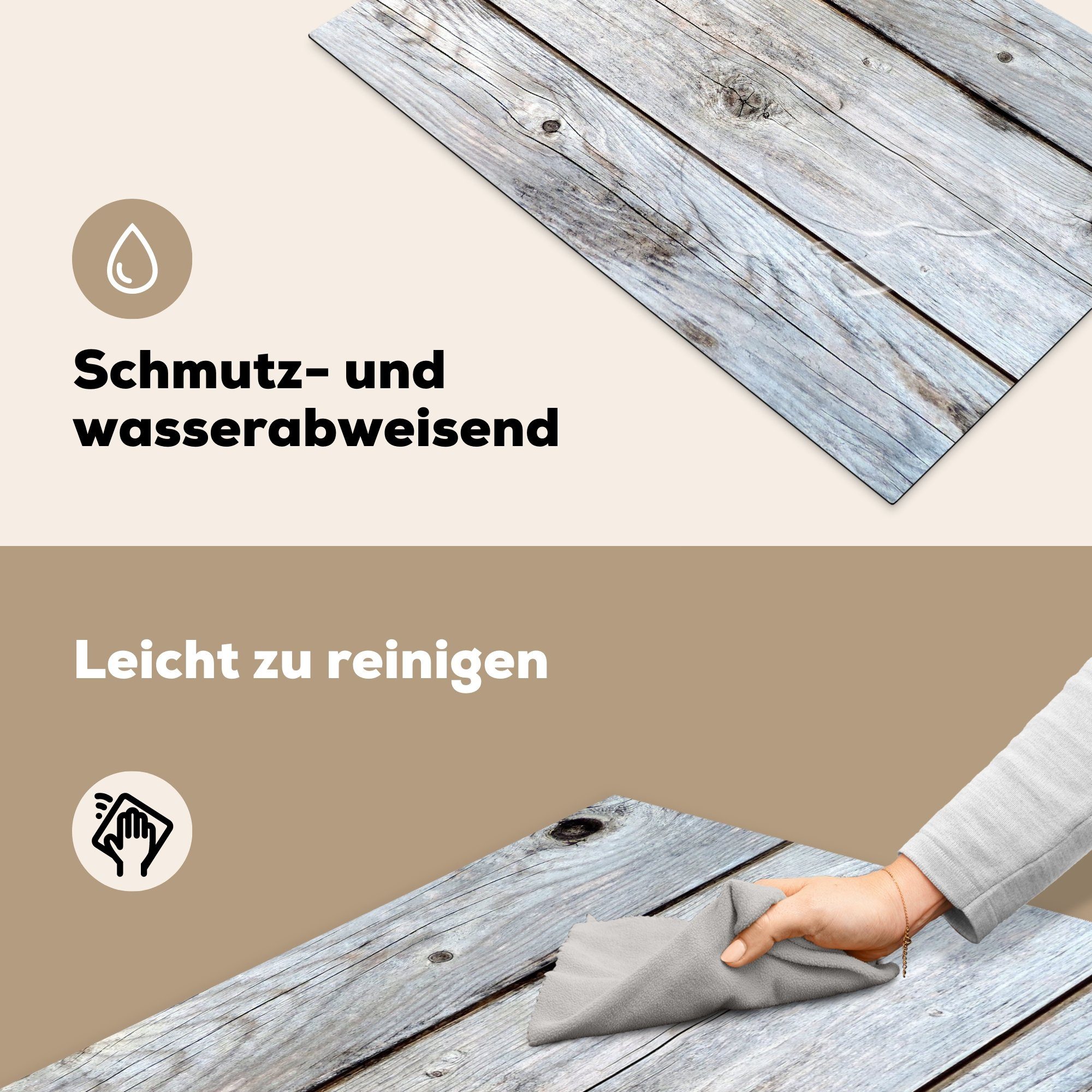 81x52 Herdblende-/Abdeckplatte für Vinyl, Induktionskochfeld küche, (1 die Ceranfeldabdeckung - tlg), - Regale, Holz MuchoWow Weiß cm, Schutz