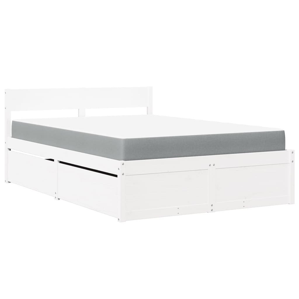 vidaXL Bett Bett mit Schubladen und Matratze Weiß 120x190 cm Massivholz