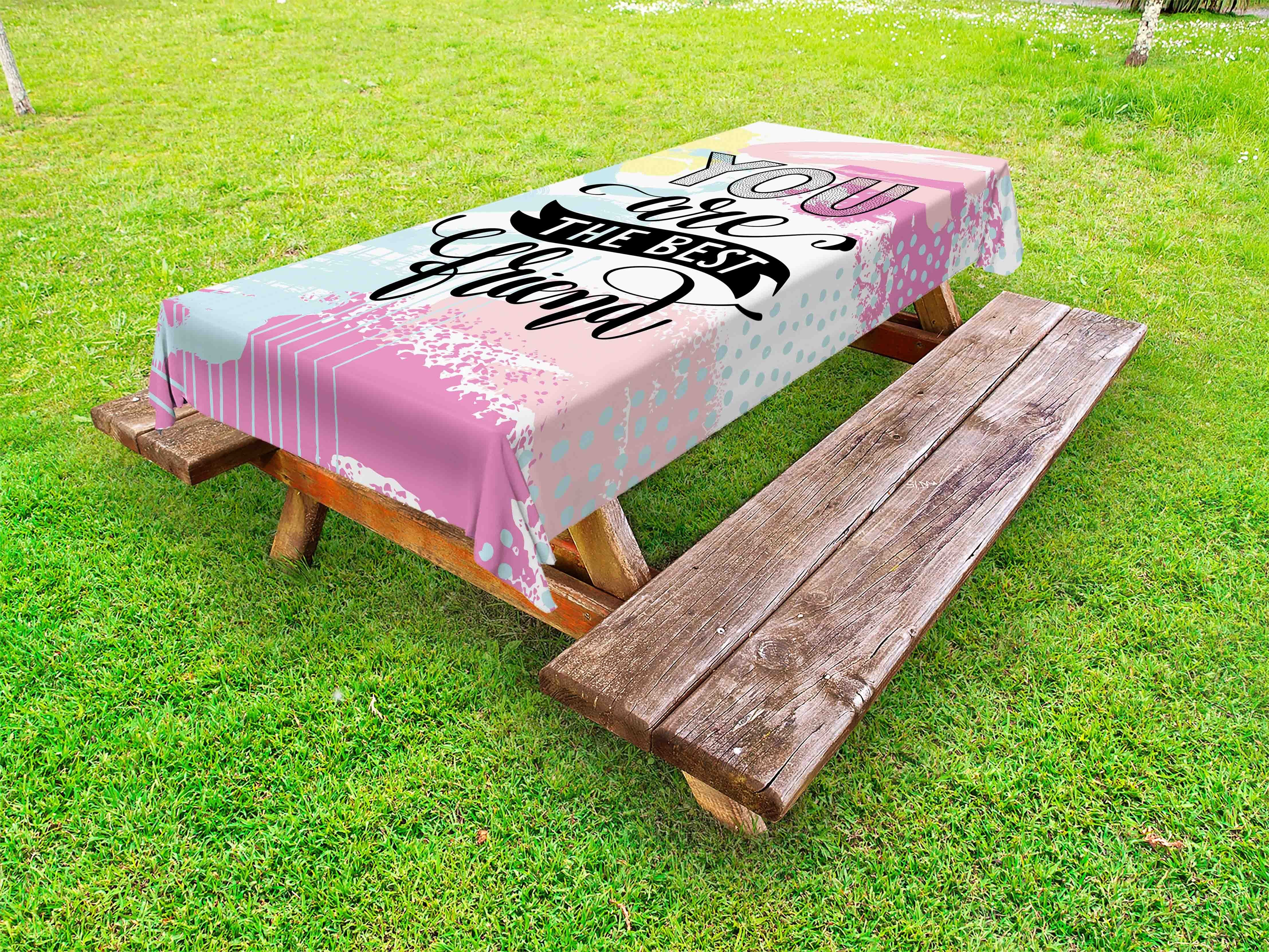 Abakuhaus Tischdecke dekorative waschbare Picknick-Tischdecke, Bester Freund Pinselstriche und Punkte
