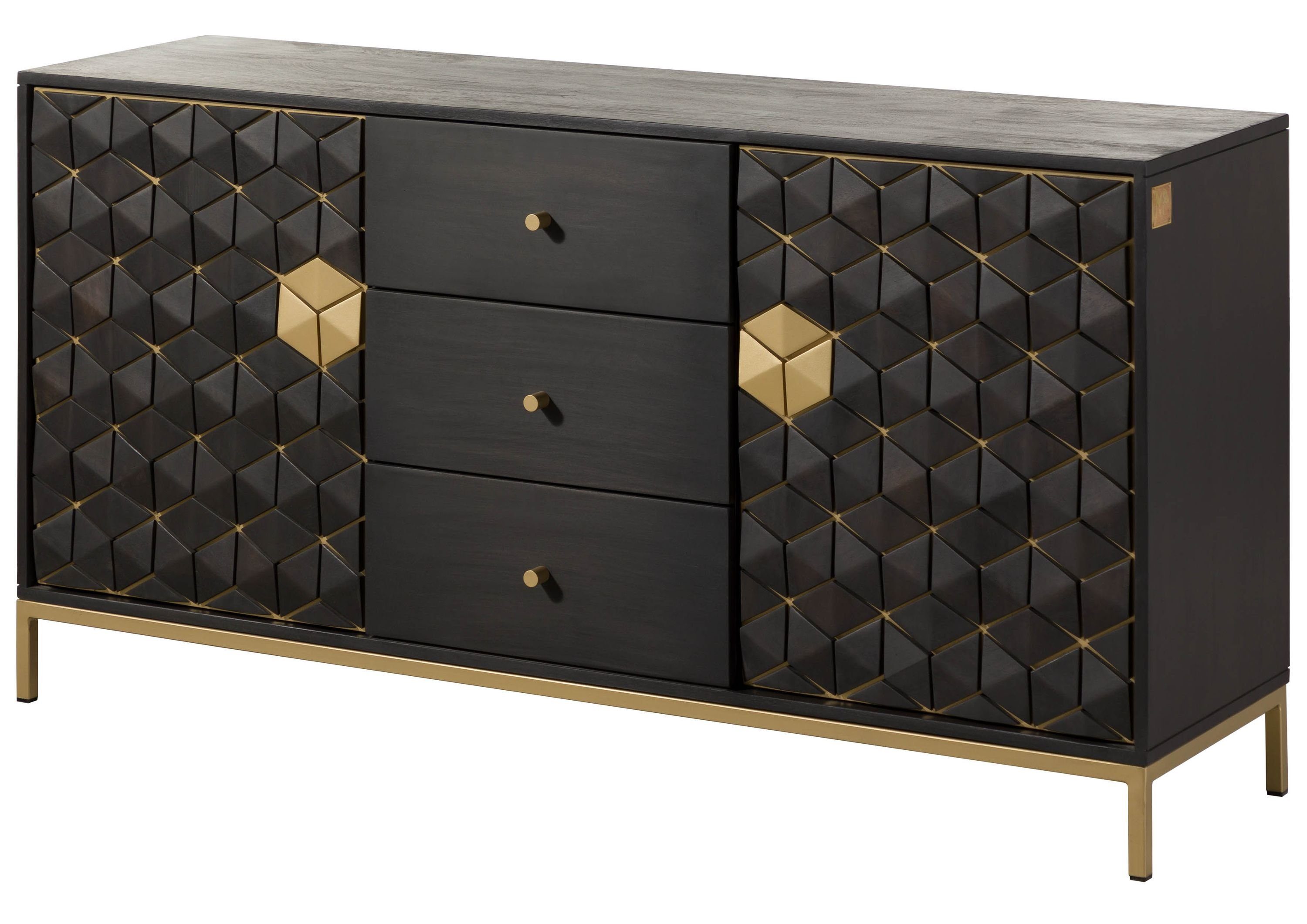 Massivmoebel24 Sideboard DIAMOND (Massivholz), Mango 146x40x77 grau geölt DIAMOND #122